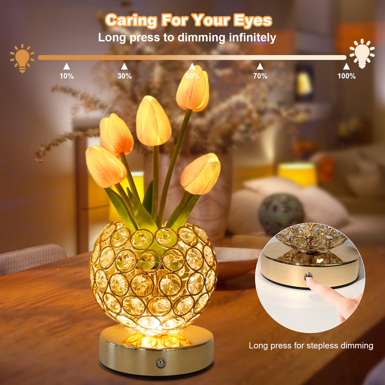 Lumsoloire Tulip Flower Lamp,Rechargeable Cordless Touch Table Lamp,3-Colour Infinitely Dimming Battery Powered Small Night Light,Festival Restaurant Bedroom Bar Coffee Shop Birthday For Women Mom (Pink)