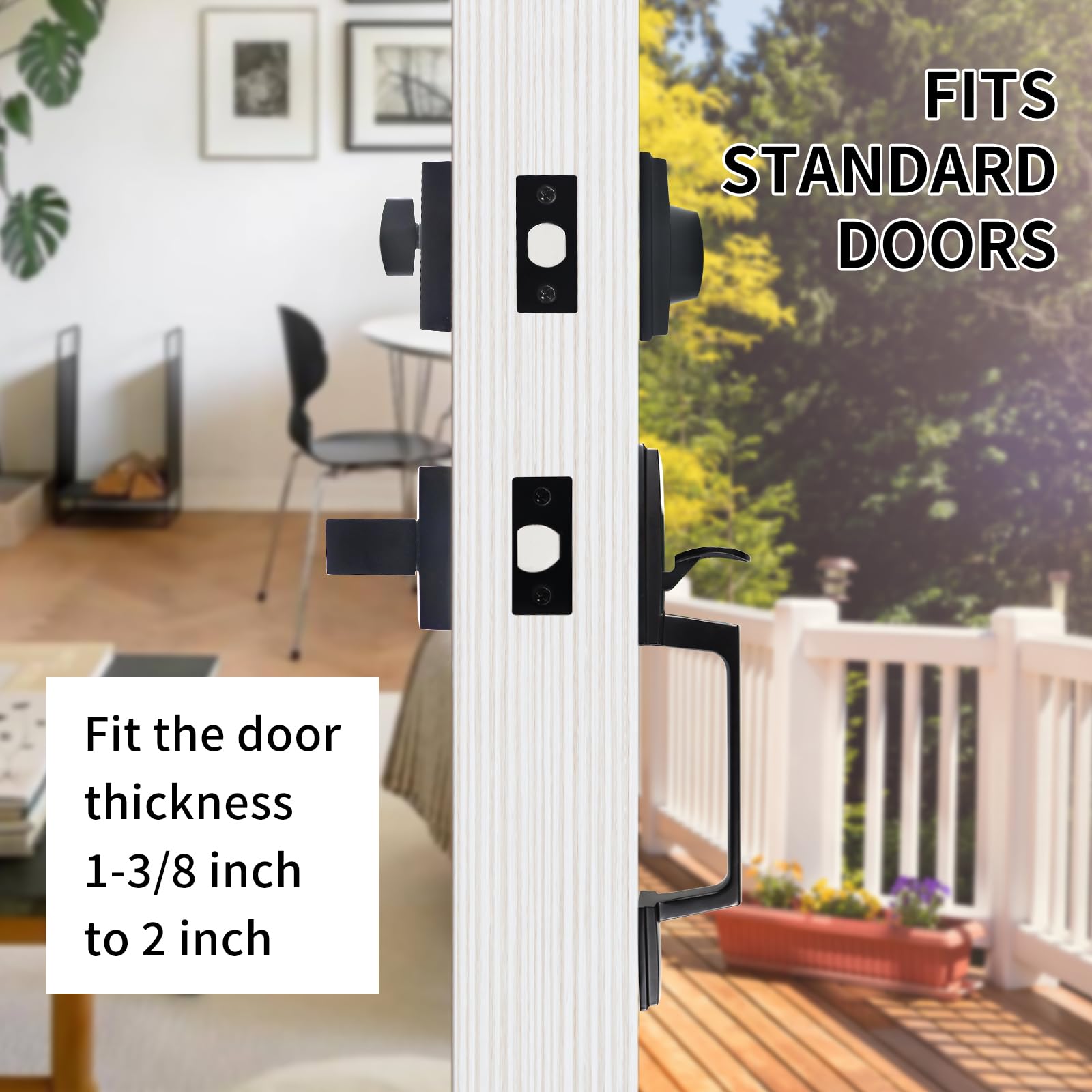Hardhawk Front Door Handle Set With Deadbolt Lever Black, Reversible Exterior Door Lock Set Square Adjustable Entrance Handle Set For Right Left Handed Doors Heavy Duty For Home Matte Black