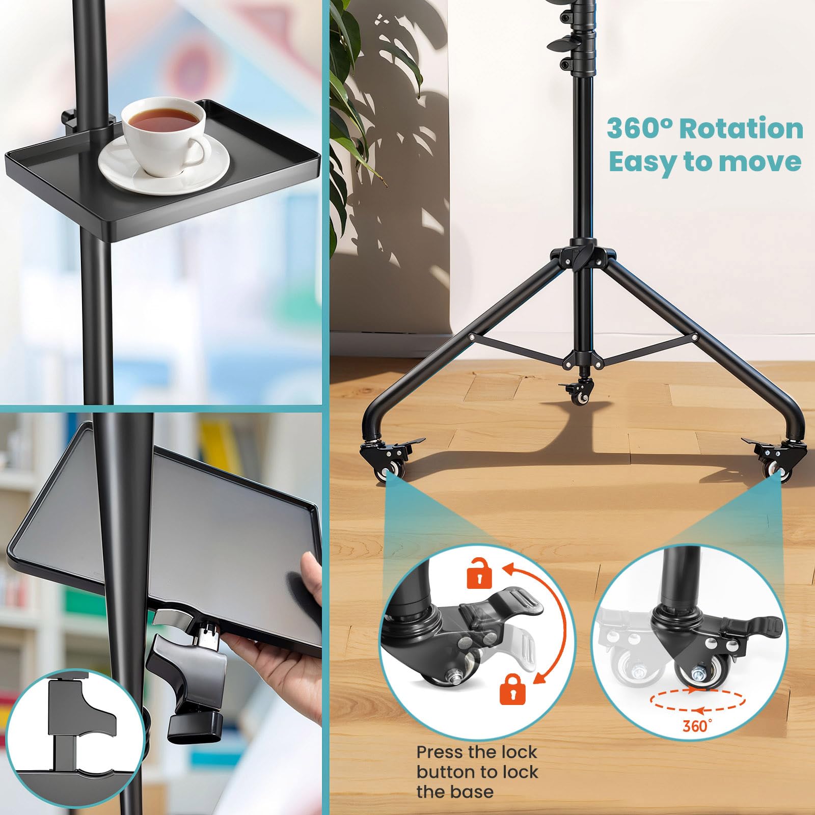 Mactrem 22" Foldable Ring Light With Stand For Iphone Ipad, 75" Tripod With Wheels 50W 6500K Led Display/2 Usb Ports Large Ringlight Rolling, Tattoo Barber Makeup Studio Video Photography Lighting