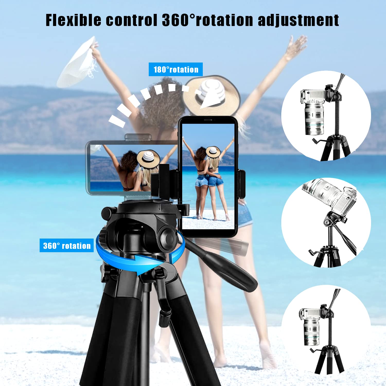 Yotetion 79 Inch Camera Bracket, 5-Section Adjustable 3-Way Gimbal Bracket, Monopod, Travel Telescope Bracket, Horizontal Telescope, Mobile Phone Professional Stand
