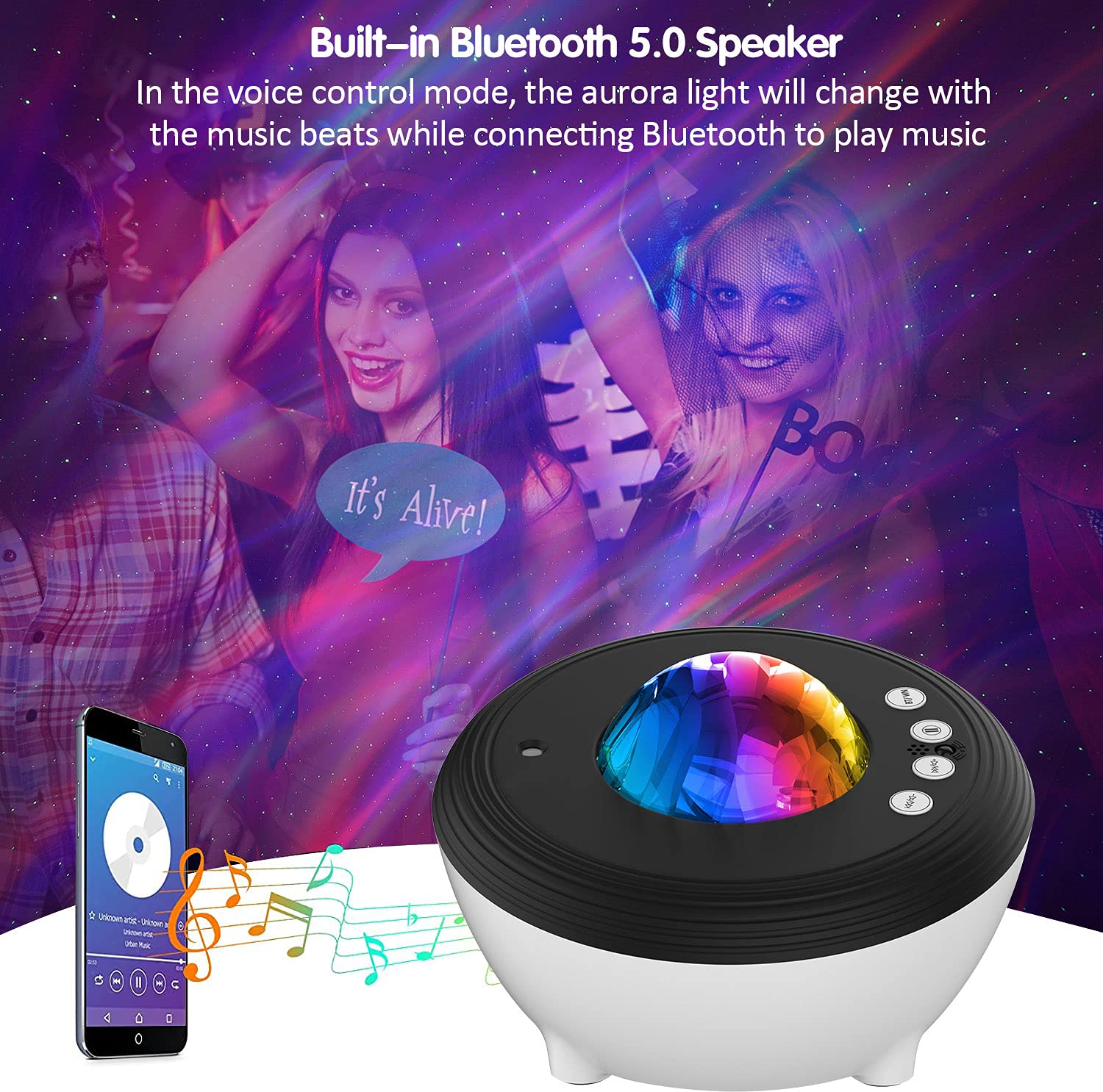 Somktn Aurora Projector, Northern Lights Galaxy Light Projector With White Noise Sound Machine Bluetooth Speaker/Timer/Remote/App Control, Work With Alexa, Star Projector For Ceiling Bedroom, Kids Adults
