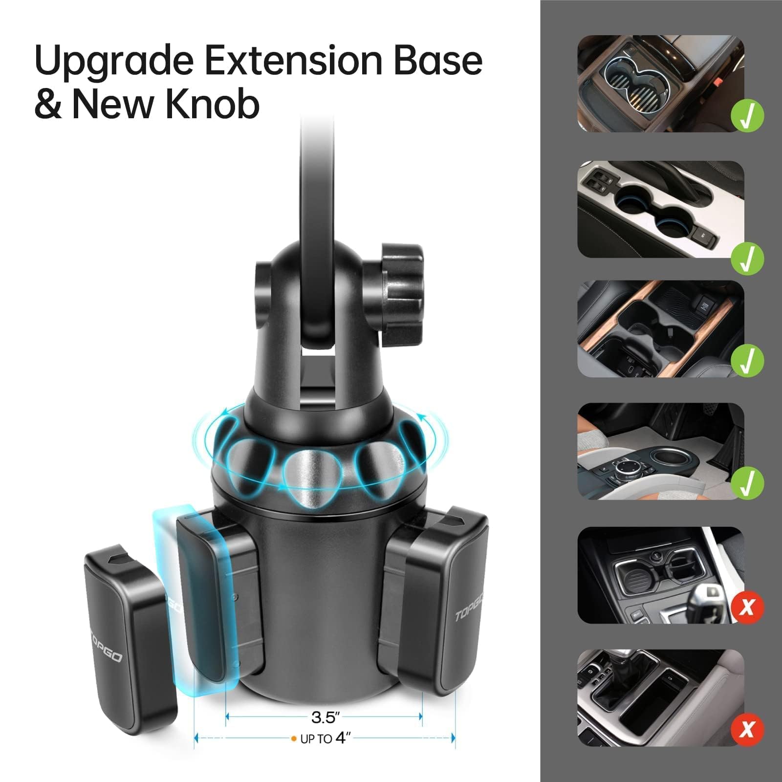 Topgo Cup Phone Holder For Car, [No Shaking & Stable & Adjustable Pole] Car Cup Phone Mount, Compatible With Iphone 16 And All 4.0-7.0 Inches Smartphones - Black
