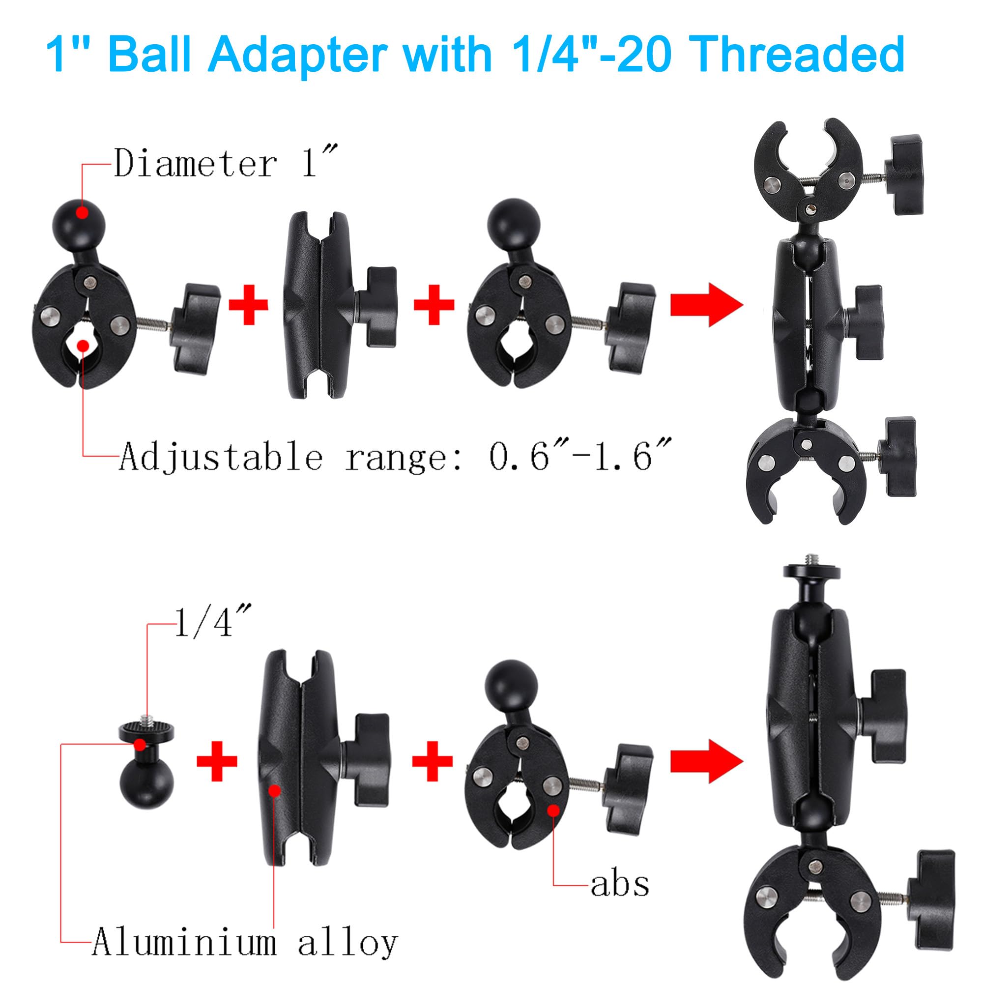 Pellking Double Clamp Mount Bracket Monitor Magic Socket Arm W/1/4"-20 Ball Head For Desk Photo Studio Light Stand, Photography Reflector, Photo Boom Stand, Cross Bars, Umbrella, Insta360 Camera Accessories