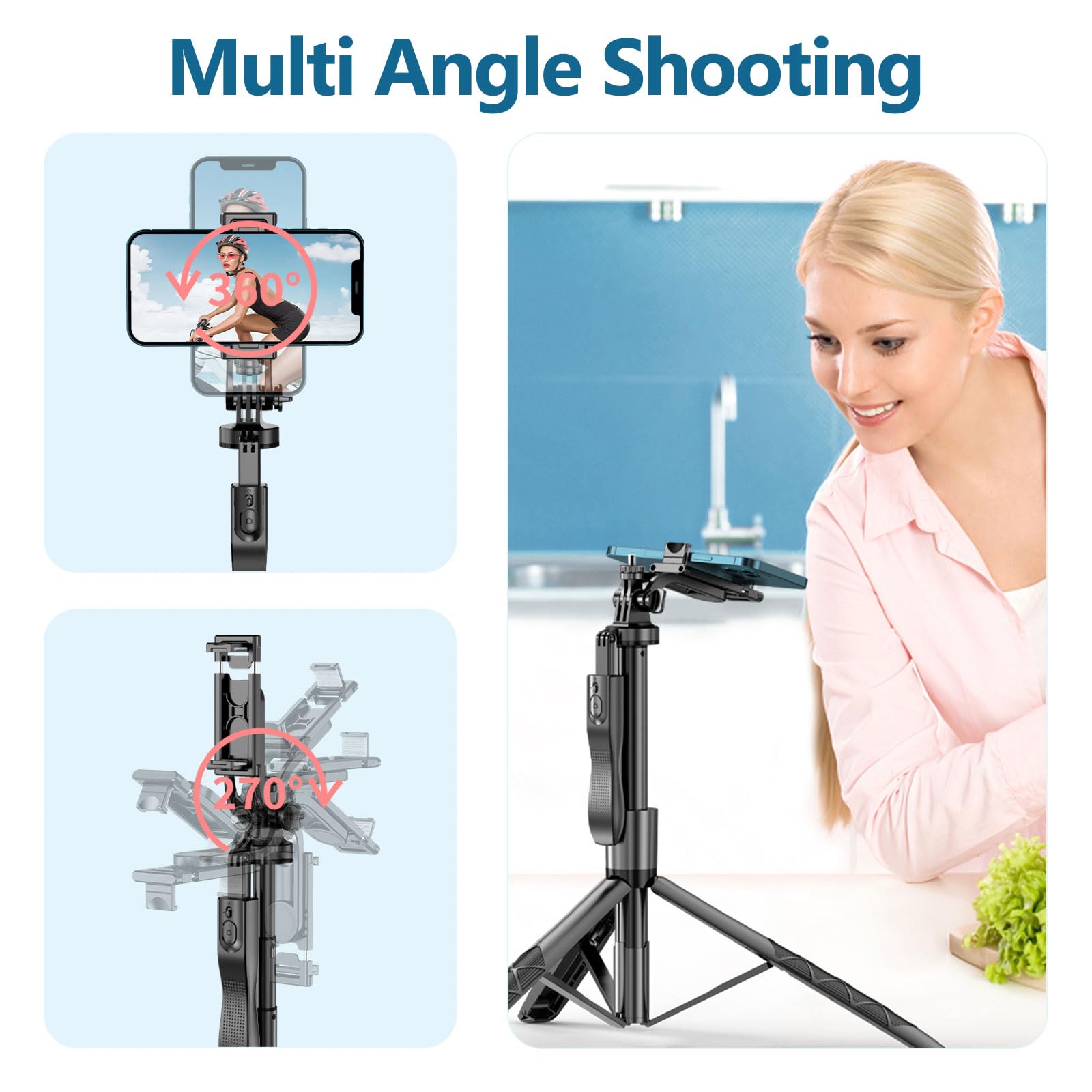 Ccblzll Selfie Stick Tripod For Phone With Light - 62" Phone Holder For Recording Selfie Stick Tripod Rotating Phone Stand Tall With Light 6 In 1 Selfie Stick With Light Portable Tripod