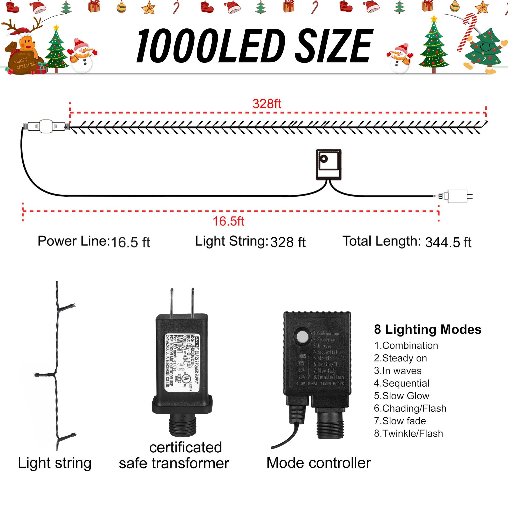 Weillsnow 328 Ft 1000 Led Christmas String Lights With Remote & Timer, 8 Lighting Modes Twinkle Lights, Waterproof Fairy Lights For Outdoor Bedroom Backyard Tree Wall Christmas Decoration (Multicolor)