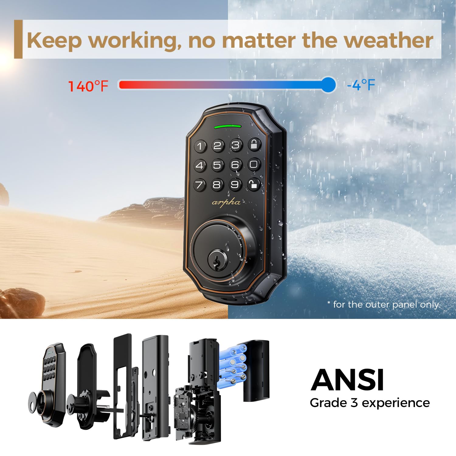 Arpha Keyless Entry Door Lock, Wifi Smart Keypad Front Door Deadbolt, Supports  Alexa Voice Control, Google Assistant, Online App Control, Anti-Peeping Password, One-Time Code, Auto Lock