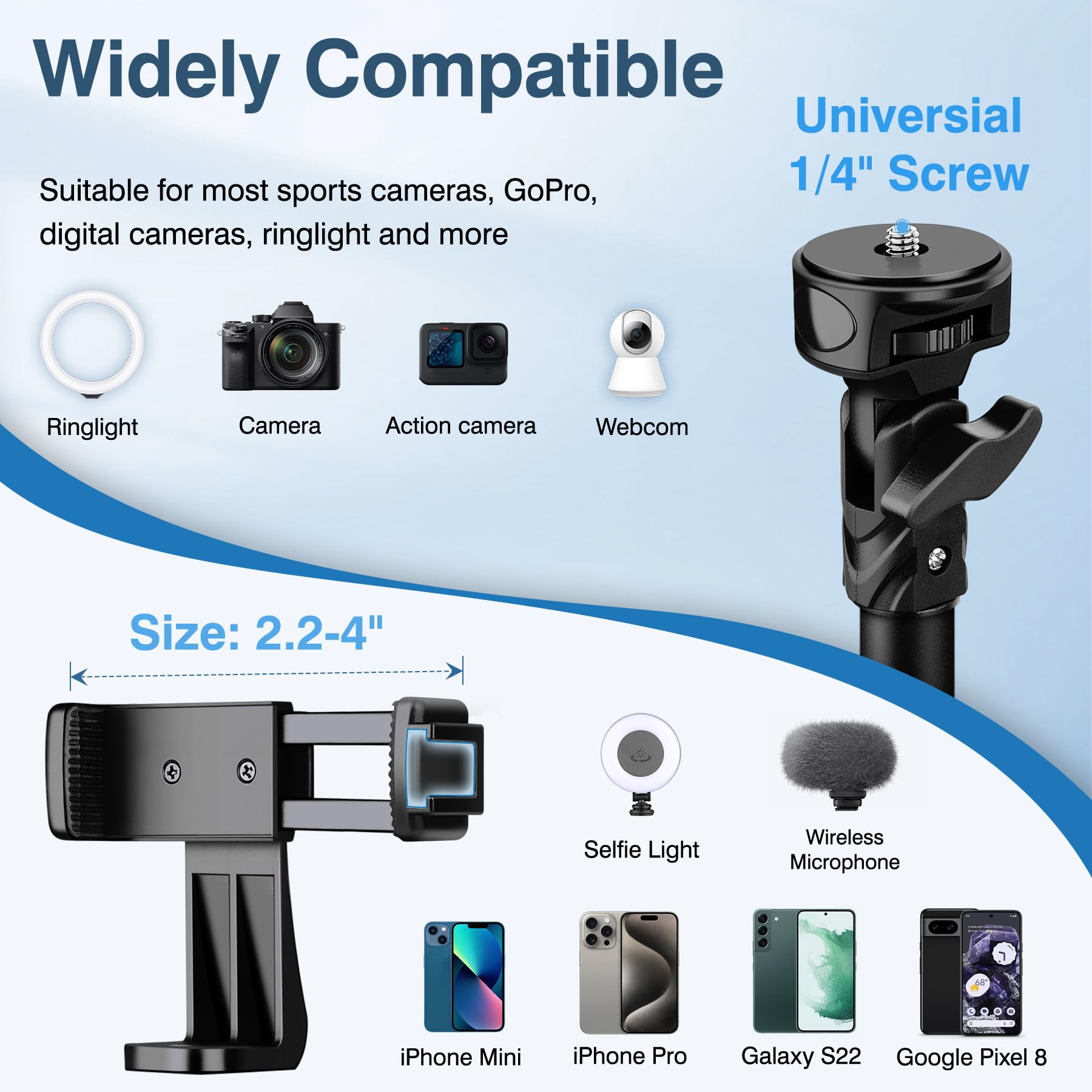 Nineigh 88" Tripod For Iphone, Phone Tripod With Gooseneck And Remote, Portable Cell Phone Tripod Compatible With Smartphone/Camera/Gopro, Iphone Tripod Stand For Video Recording Selfies Vlogging