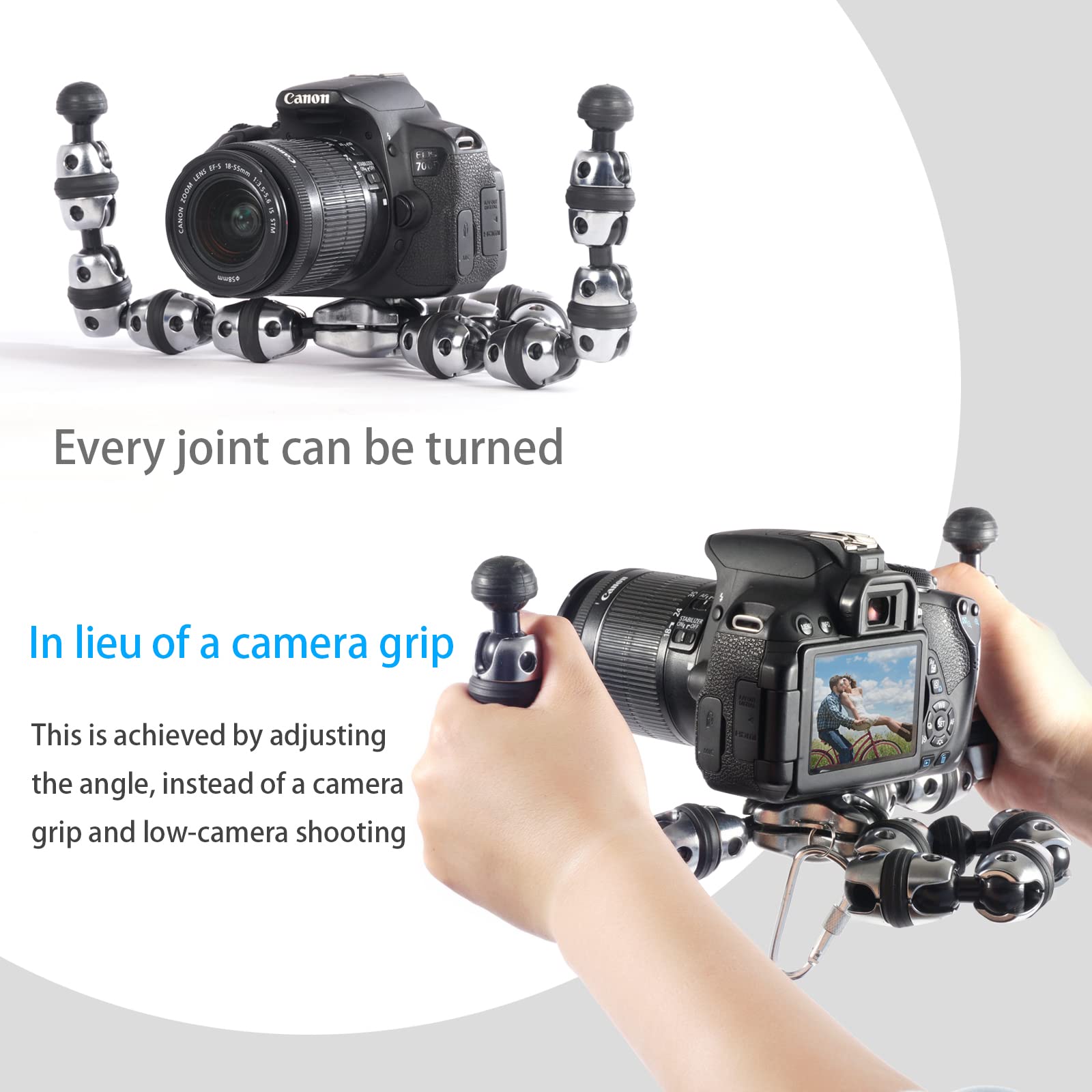 Rieiek Flexible Multifunctional Tripod Camera Mount With Gimbal And Phone Clip Multi-Angle Adjustable Octopus Tripod For Iphone, Android Phone, And Even Can Be Used As A Camera Mount Handle