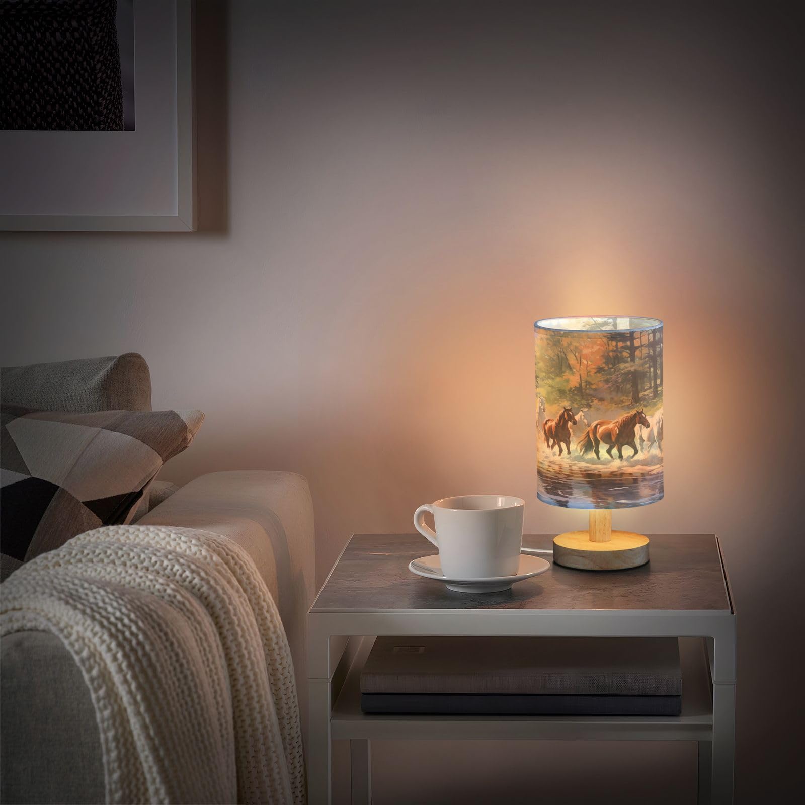 Qilmy Bedside Table Lamp,Running Horses Nightstand Lamp With Usb Ports Bedside Lamp,Small Desk Lamp For Living Room Bedroom Home Office