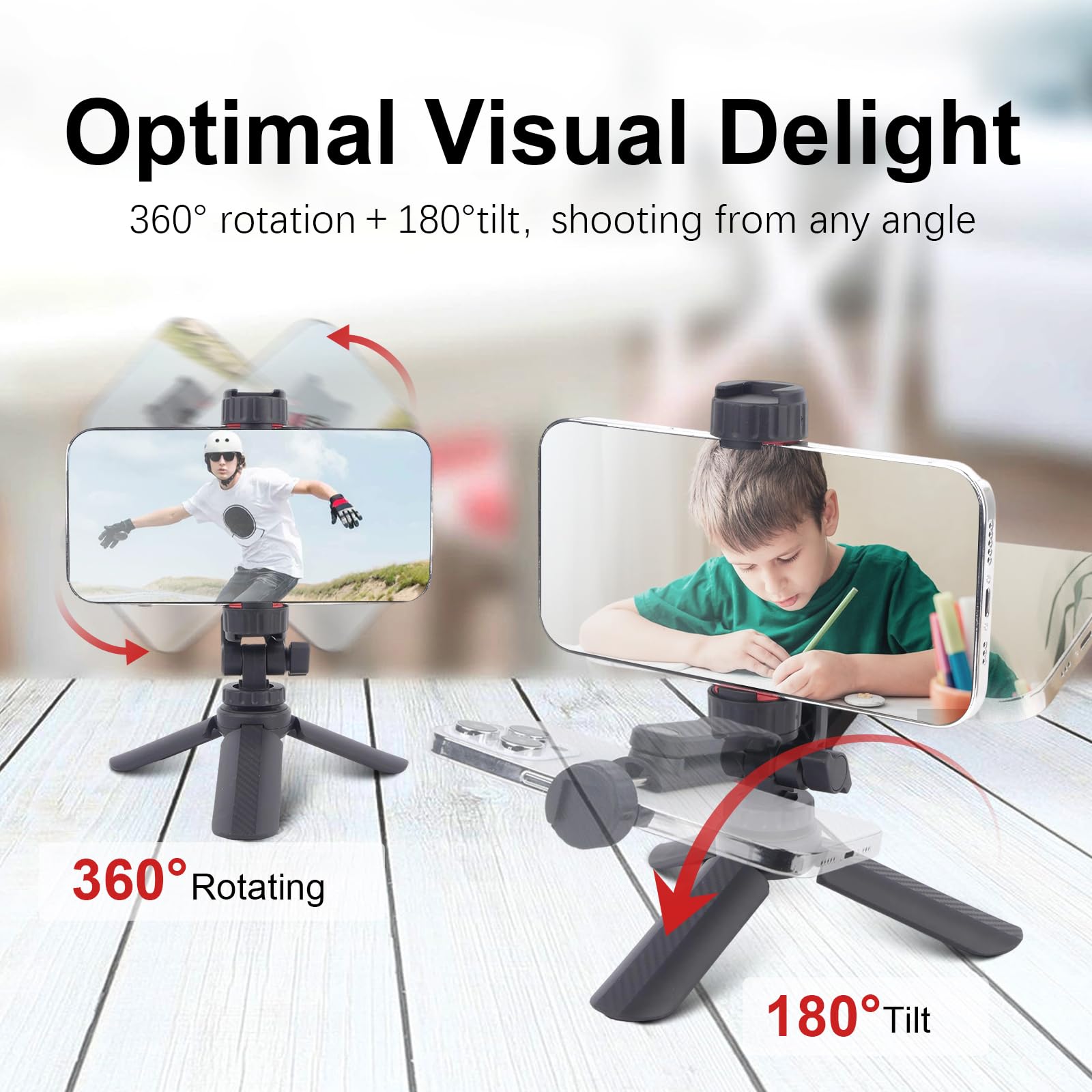 Mechrig Mini Tripod With 360° Phone Holder & Dual Cold Shoe, Small Phone Tripod Stand For Iphone/Android, Pocket Selfie Stick Handle Grip Compatible With Cellphone/Action Camera (Sy032)