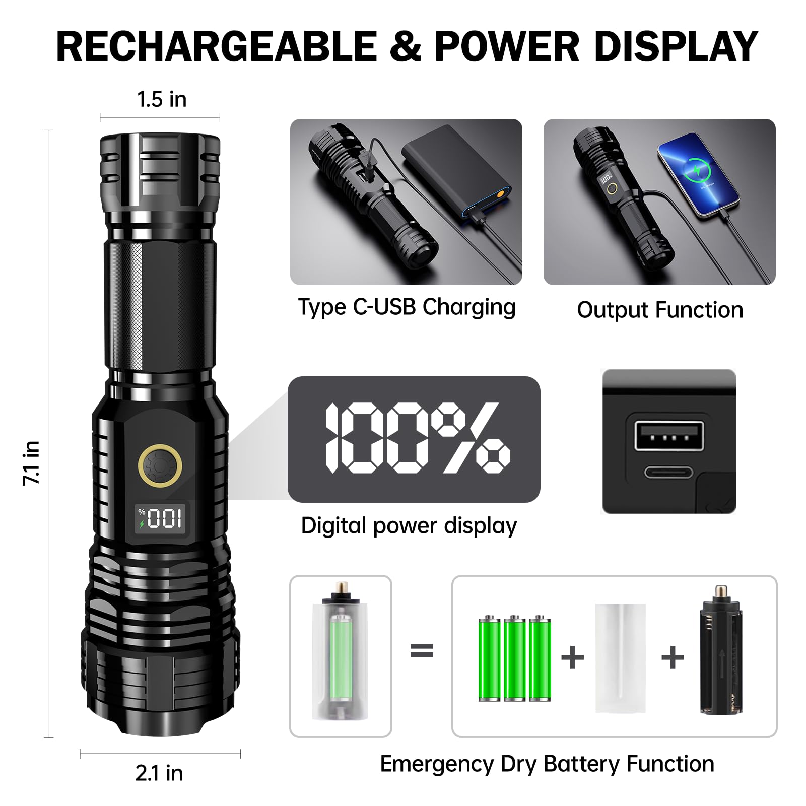 Childbot Flashlights High Lumens Rechargeable, 1000000Lm Led Super Bright Flash Light, Zoomable Linternas With Lcd Digital Display, 5 Mode, Waterproof, Powerful Tactical Flashlight For Emergencies Camping