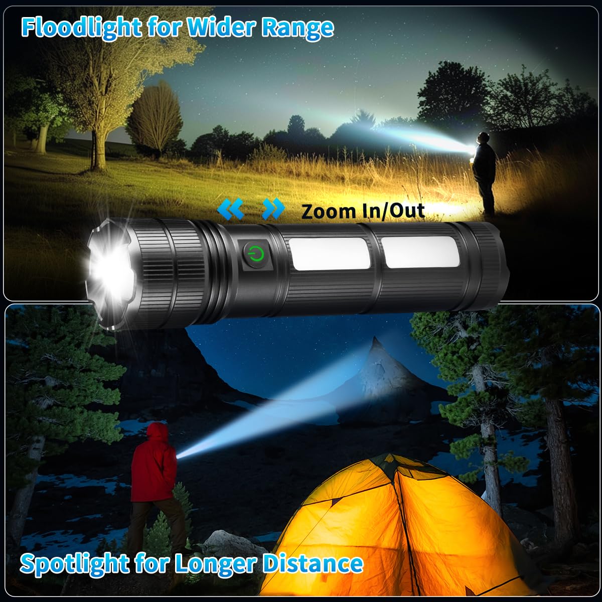 Kyekio Large Size & High Powered Flashlight, Flashlights High Lumens, Super Bright Flashlight, Rechargeable Flashlights Led, Adjustable Utility Flash Light, Waterproof Flash Light For Home Emergency