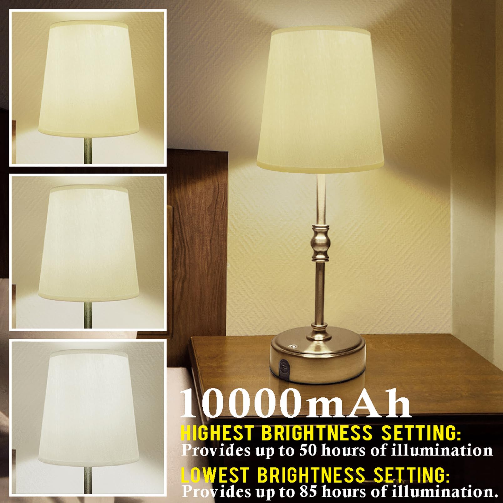 Joculator Bedside Desk Cordless Table Lamp - Dimmable, With Rechargeable Battery For Living Room, Home Office, Patio, Restaurant, Bedside Night Lamp, House Party, And Wedding Ambient Light, Antique Brass