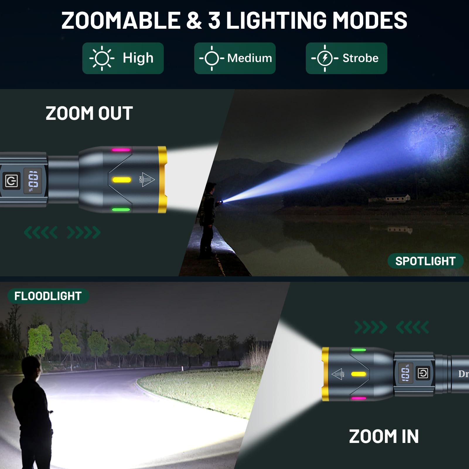 Driverwish Rechargeable Flashlights 990000 High Lumens, Super Bright Led Flashlight Usb C, High Power Flashlight With 3Modes, Waterproof Flash Light, Versatile Tactical Flashlight For Emergencies,Camping,Hiking
