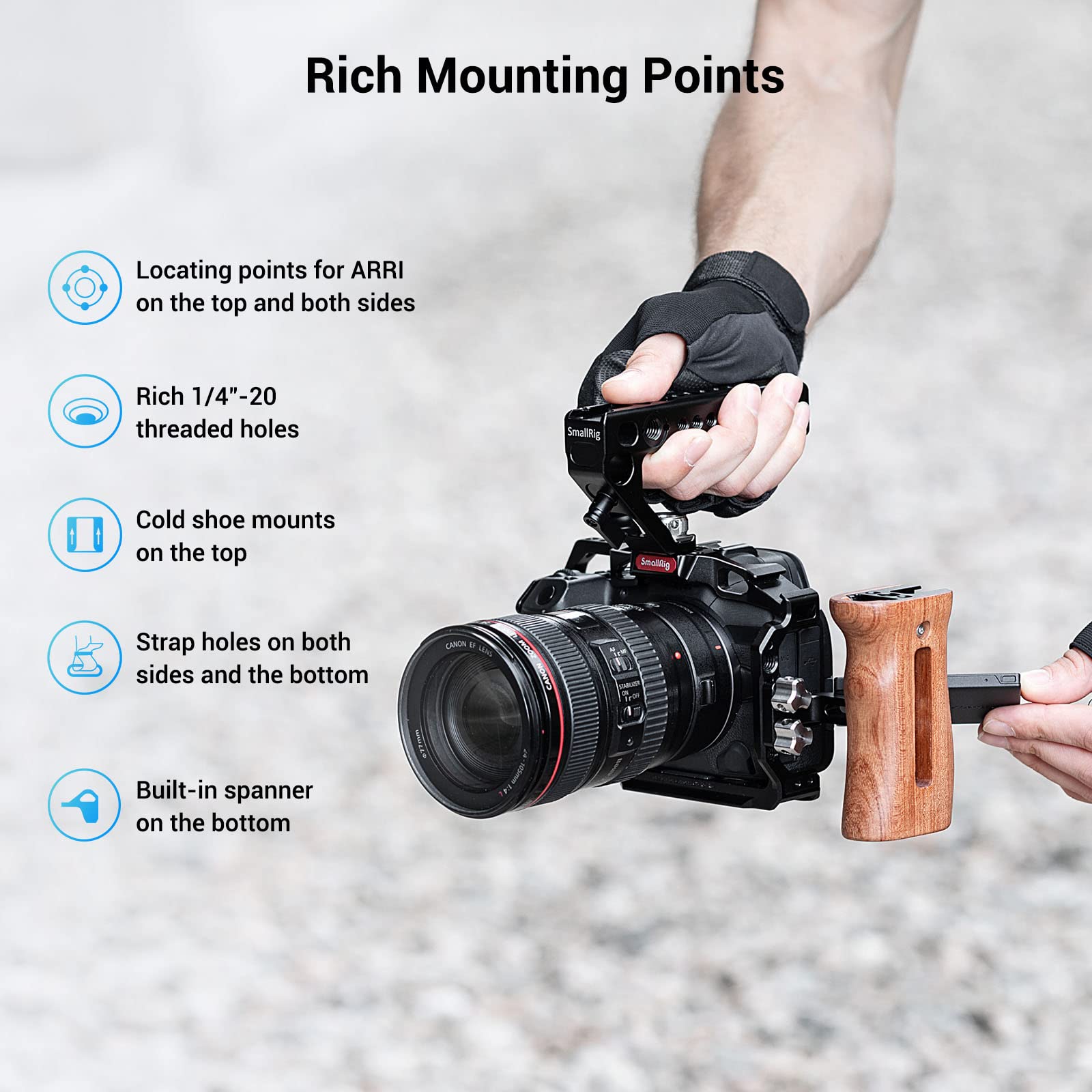 Smallrig R5 / R5 C / R6 Cage For Canon R5 R6 R5 C+Stepless Rotating Side Handle With Trigger Rec & 2 Control Cables For Canon R5 Ii / R5 / R6 / R6 Ii