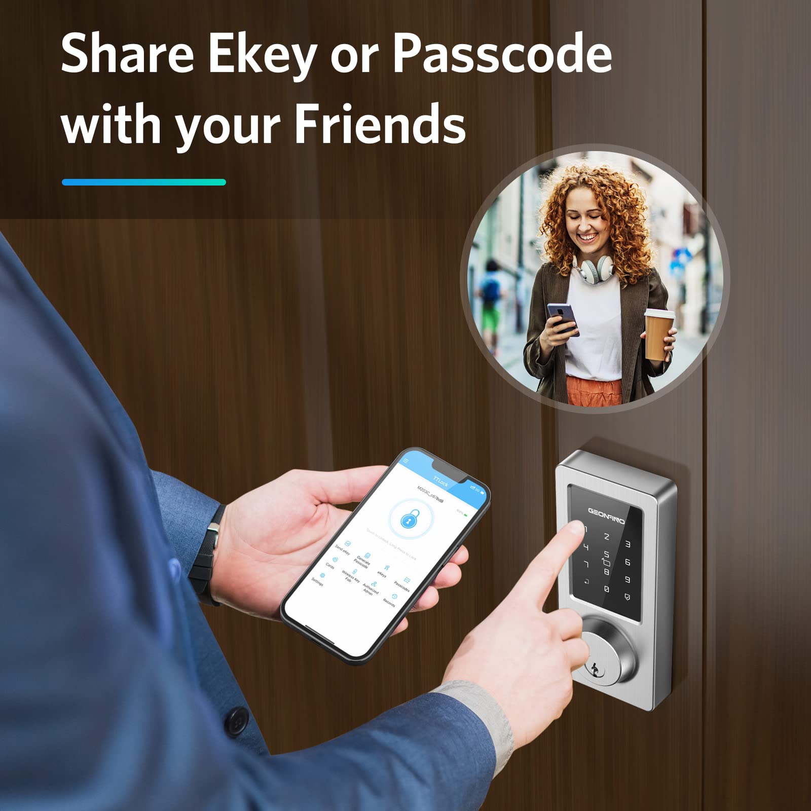 Geonfino Keyless Entry Door Lock, Smart Deadbolt Lock With Bluetooth App, Electronic Keypad, Ic Card, Spare Keys, Security Waterproof Smart Lock Easy Install Usb Ideal For Home Use, Office, Hotel.(Sliver)