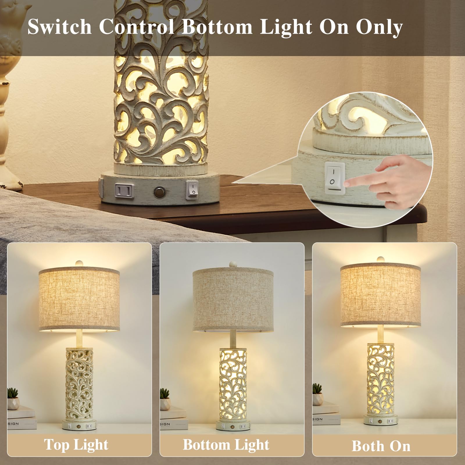 Saiweya 26" Farmhouse Table Lamp - 2 Usb A+C 3-Way Dimmable Touch Lamps With Nightlight For Living Room Bedroom Lamp Bedside Nightstand Lamps (Bulb Included)