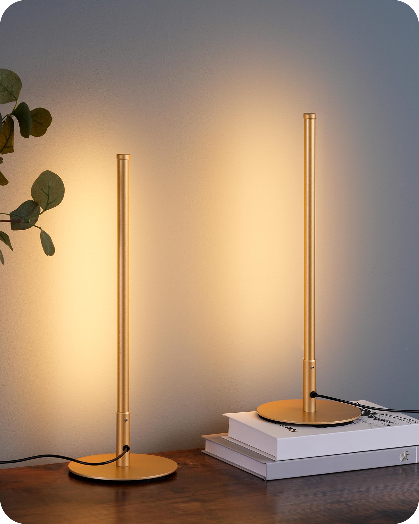 Edishine Led Table Lamp, Minimalist Bedside Lamp With 3 Dimmable Color Temperature, Nightstand Lamp, Stepless Corner Light For Bedroom, Living Room, , Reading, Metal Finish, Gold, 2Pcs