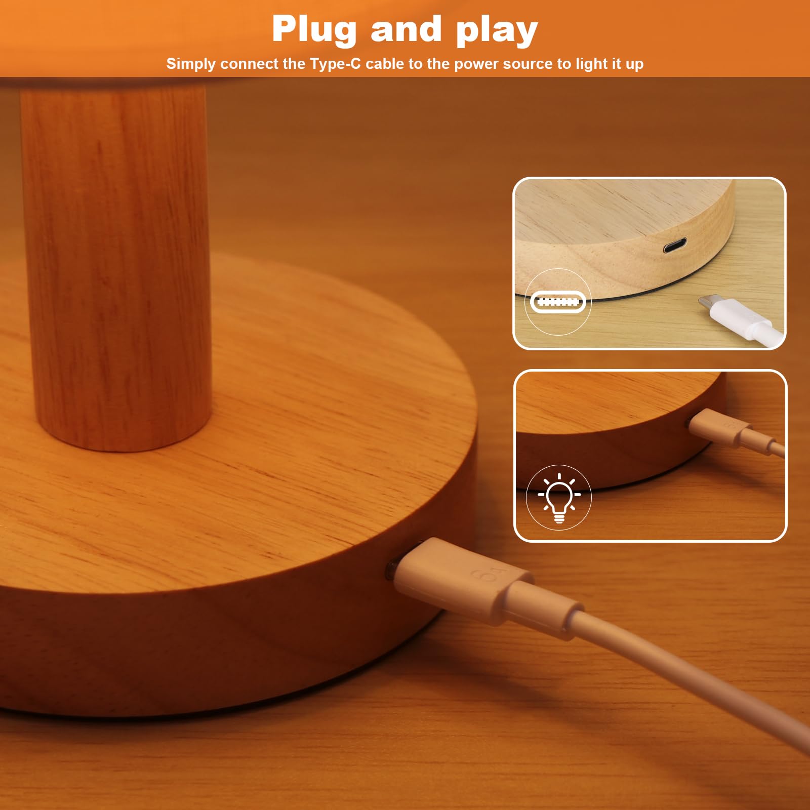 Seensiny Small Corded Touch Bedside Table Lamp With Stepless Dimming, Natural Round Wood Base & Linen Fabric Shade, Usb-Powered Cozy Ambient Night Light For Bedroom, Nightstand,Kitchen, Nursery,Camping