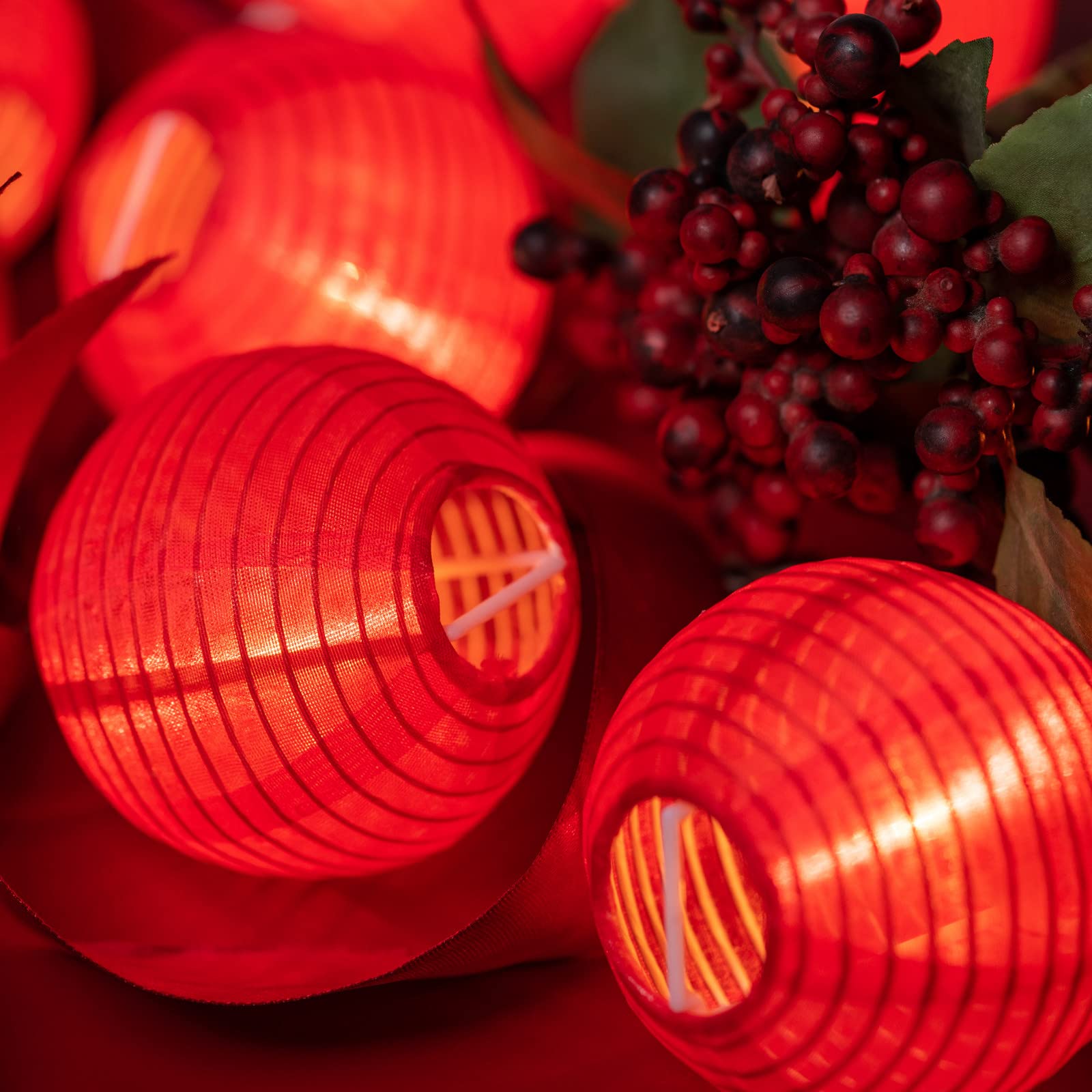 Sweet Shine Red Lantern String Lights, 10 Waterproof Nylon Lanterns With 8.7' Ul Listed Plug-In Connectable String Lights (Red)