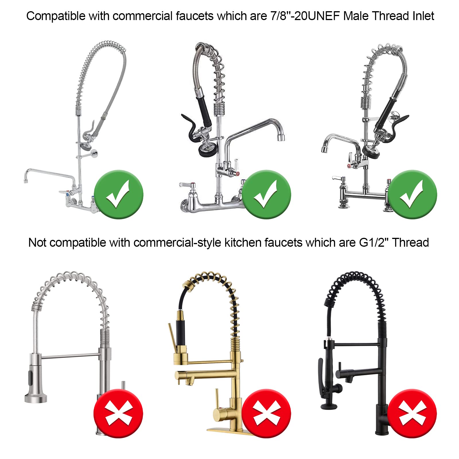 Tceumik Commercial Sink Sprayer Head With Handle Grip, Pre Rinse Spray Valve For Restaurant Kitchen Faucet 1.42Gpm High-Pressure Dish Sprayer Nozzle Assembly Replacement Kit Chrome Brushed (Gray)