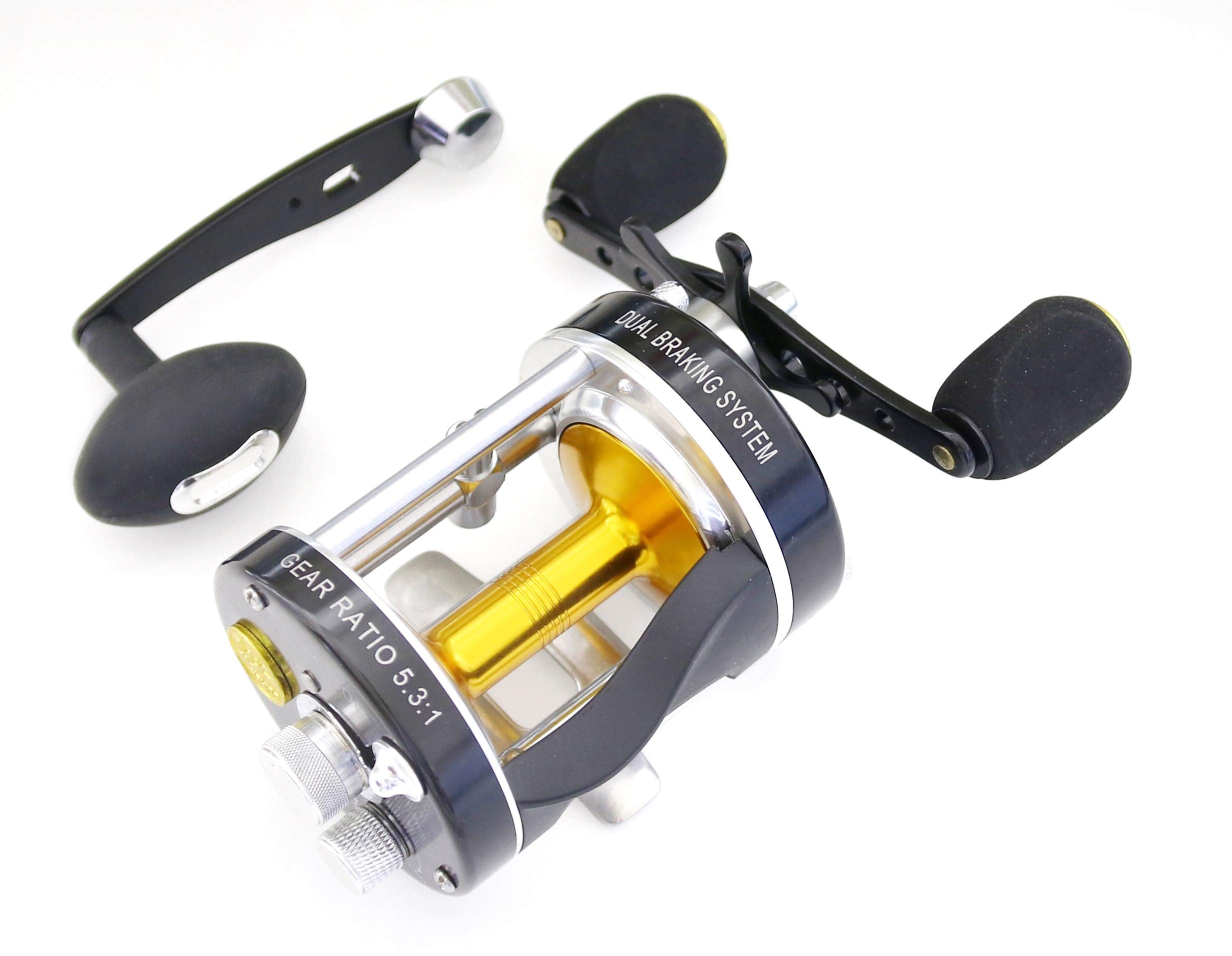 Ming Yang Mc600 Black Baitcasting Reel 6 Bb Right Handed Saltwater Fishing Gear Ratio 5.3:1 Muskie Catfish Fishing, Conventional Casting Reel With Power Handle