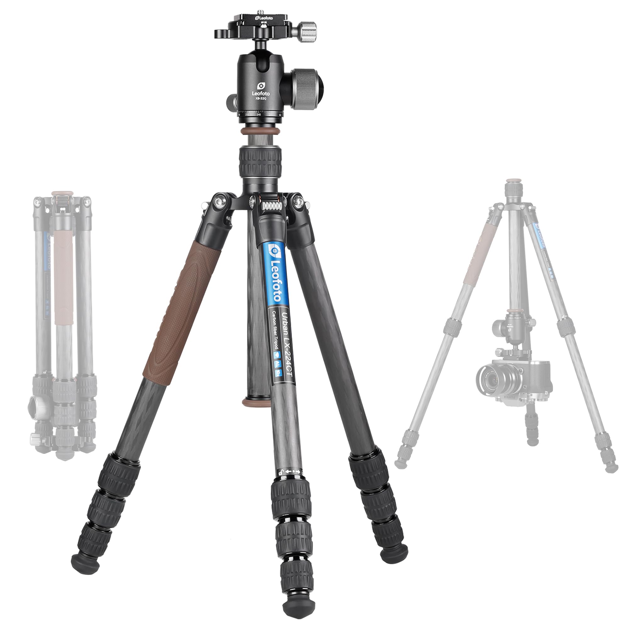 Leofoto Carbon Fiber Lightweight Travel Tripod With 360° Ball Head, Removable Center Column, Folded Height 37Cm, Weight 1.12Kg, Maximum Load 8Kg（Lx-224Ct+Xb-32Q）