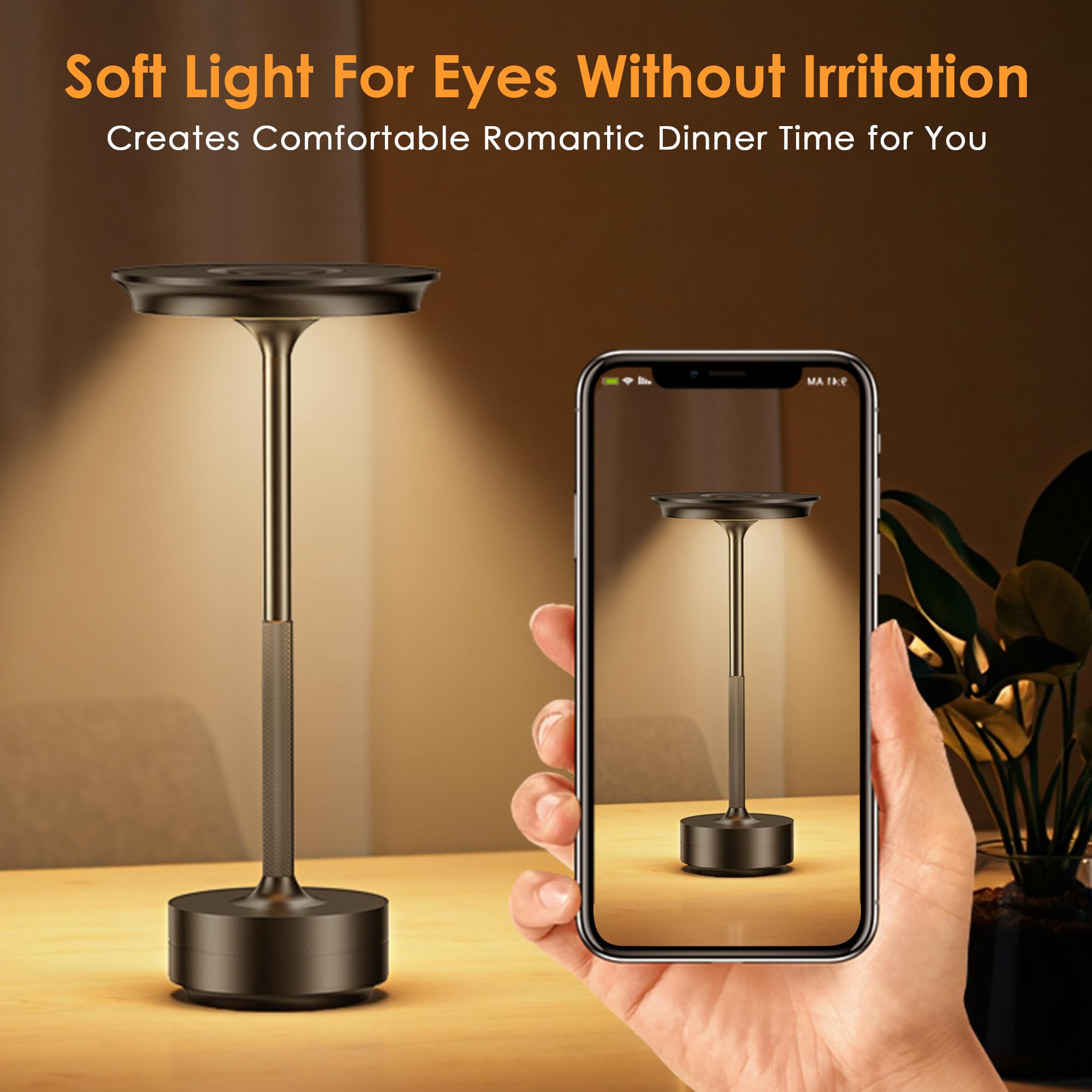 Gigart Cordless Table Lamps Rechargeable, Portable 5000Mah Battery Table Light, 3 Color Stepless Dimming Led Table Light With Memory Function, Touch Control, Modern Table Lamp For Dinning/Outdoor/Bar/Patio