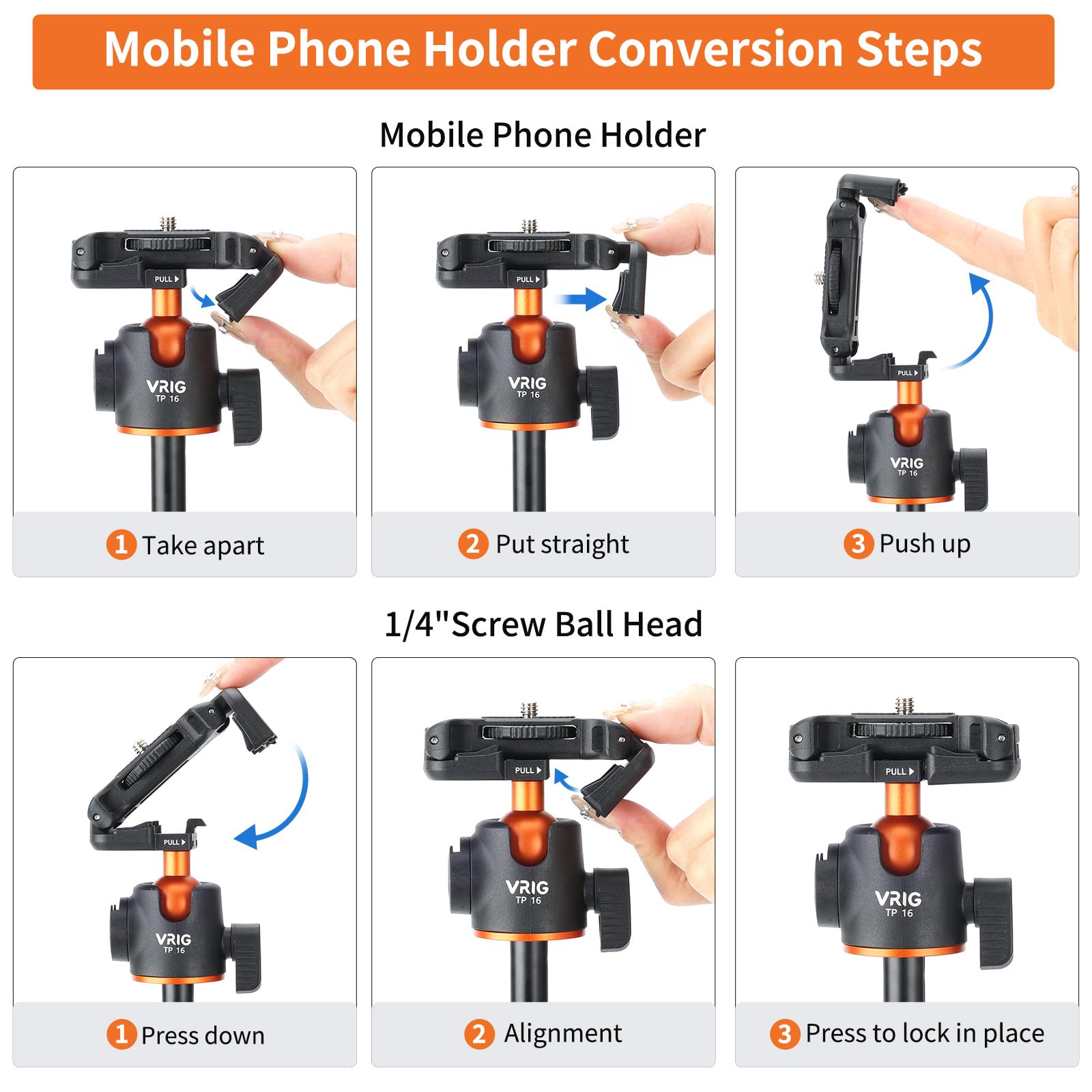 Uurig Vrig 55" Extendable Phone Tripod, 2-In-1 Selfie Stick With Phone Clip And Rotatable Cold Shoe, 360° Ball Head Portable Travel Tripods For Camera, Iphone, Action Cameras, Tp-16