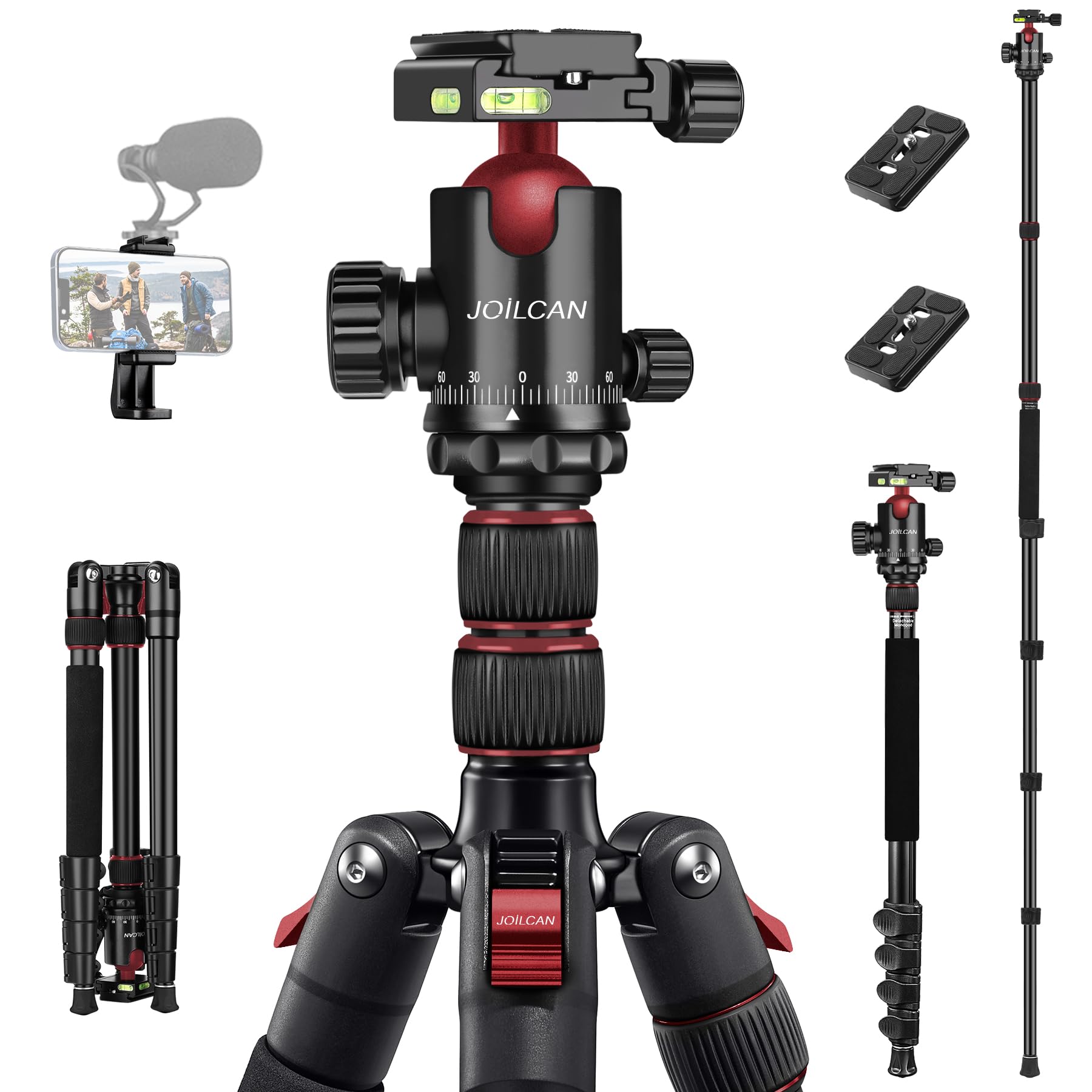 Joilcan Tripod For Camera, 81" Aluminum Camera Tripod Monopod For Dslr, Heavy Duty Travel Tripods For Spotting Scope Binoculars Laser Level, Payload 35Lb