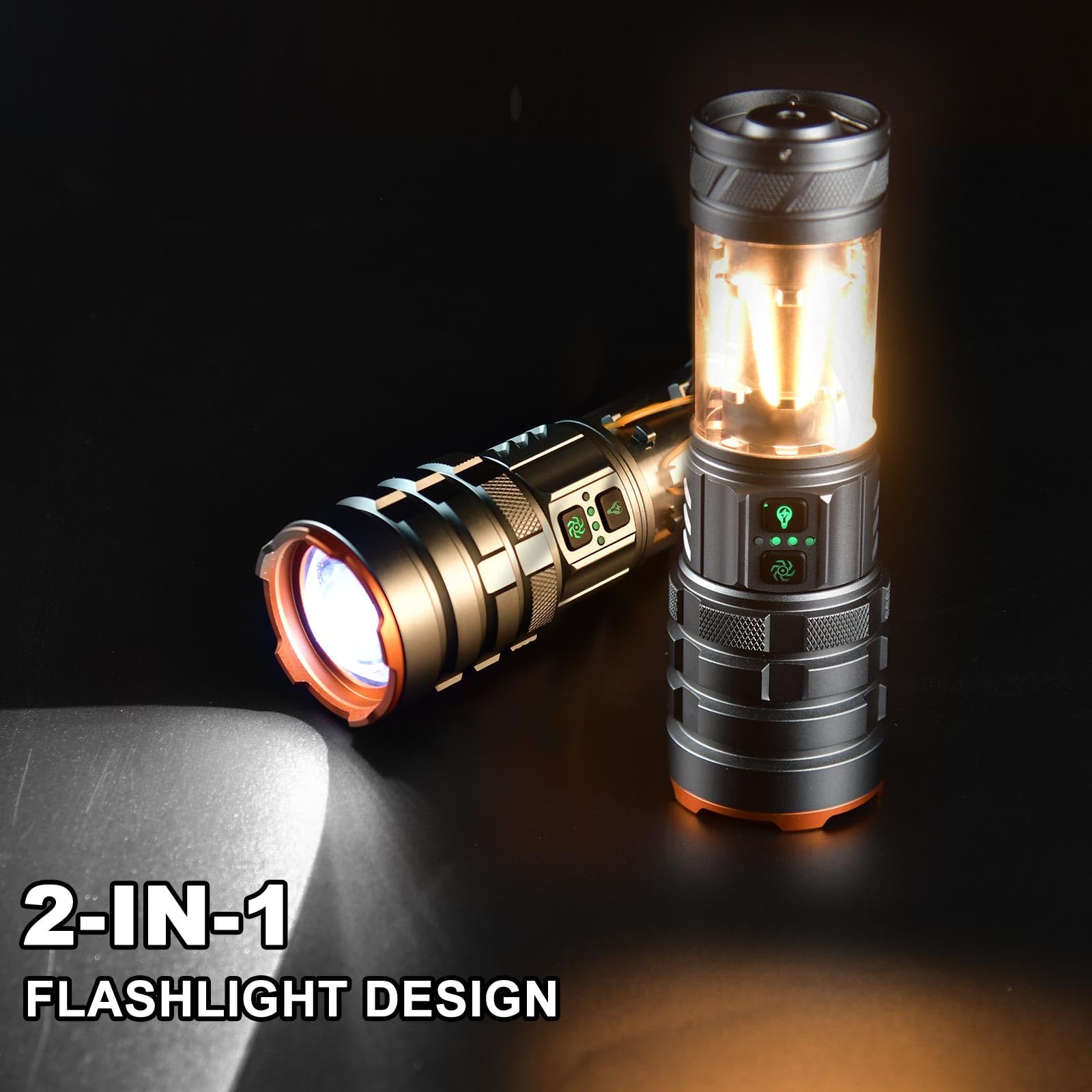 Iodoo 2 In 1 Rechargeable Flashlight 5000Mah All Aluminum Body Camping Lantern True 5000 Lumens Outdoor Camping Light , Zoomable Led Flash Light With Electric Lantern Failure Emergency Survival Kits