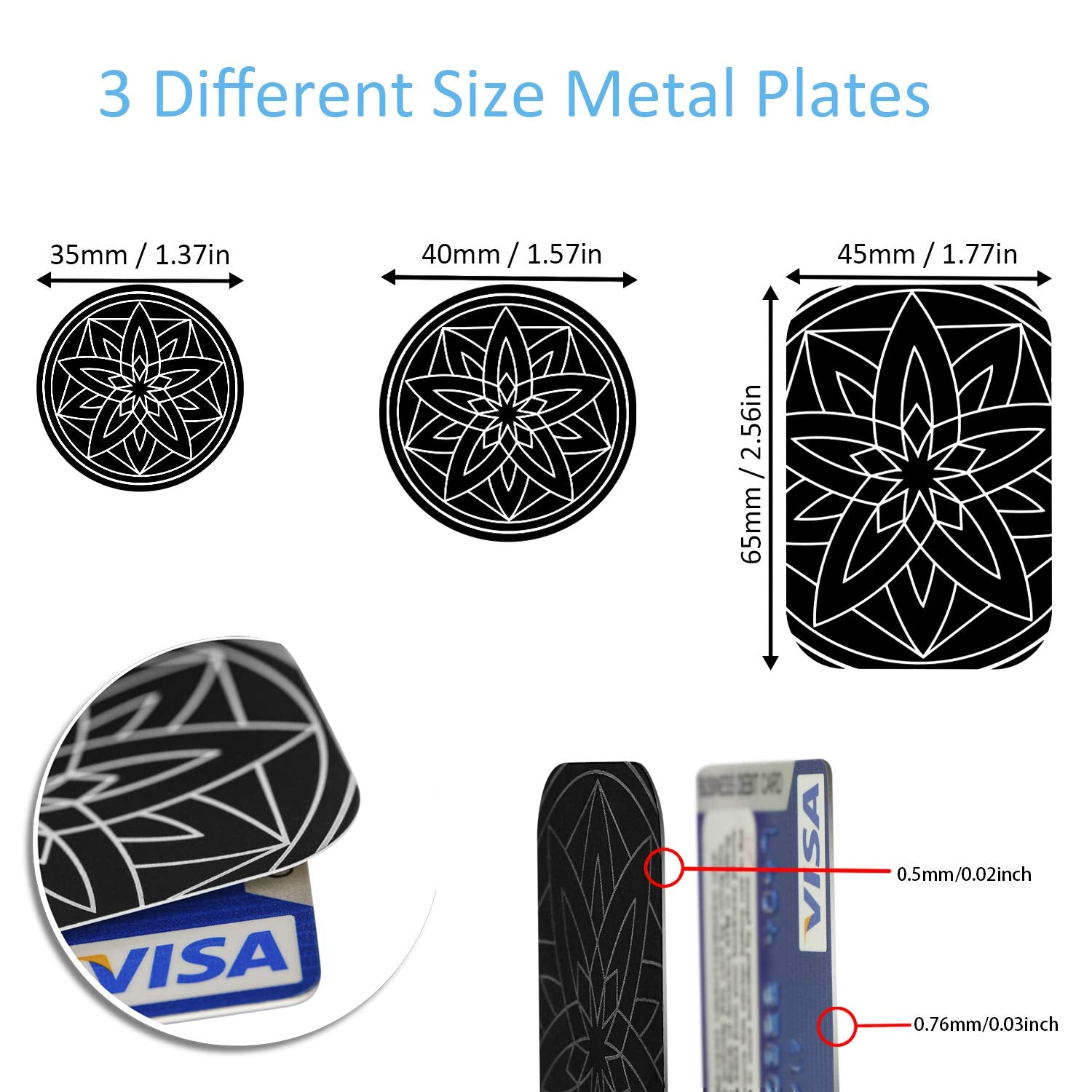 Glaree Metal Plate For Phone Car Magnetic Mount 6 Pack,Magnet Holder Disc Replacement Case Sticker With 3M Adhesive For Iphone Magnets Cradle-Less Mounts Cell Phone Mini Tablet Gps Stand 2 Rectangle 4 Circle