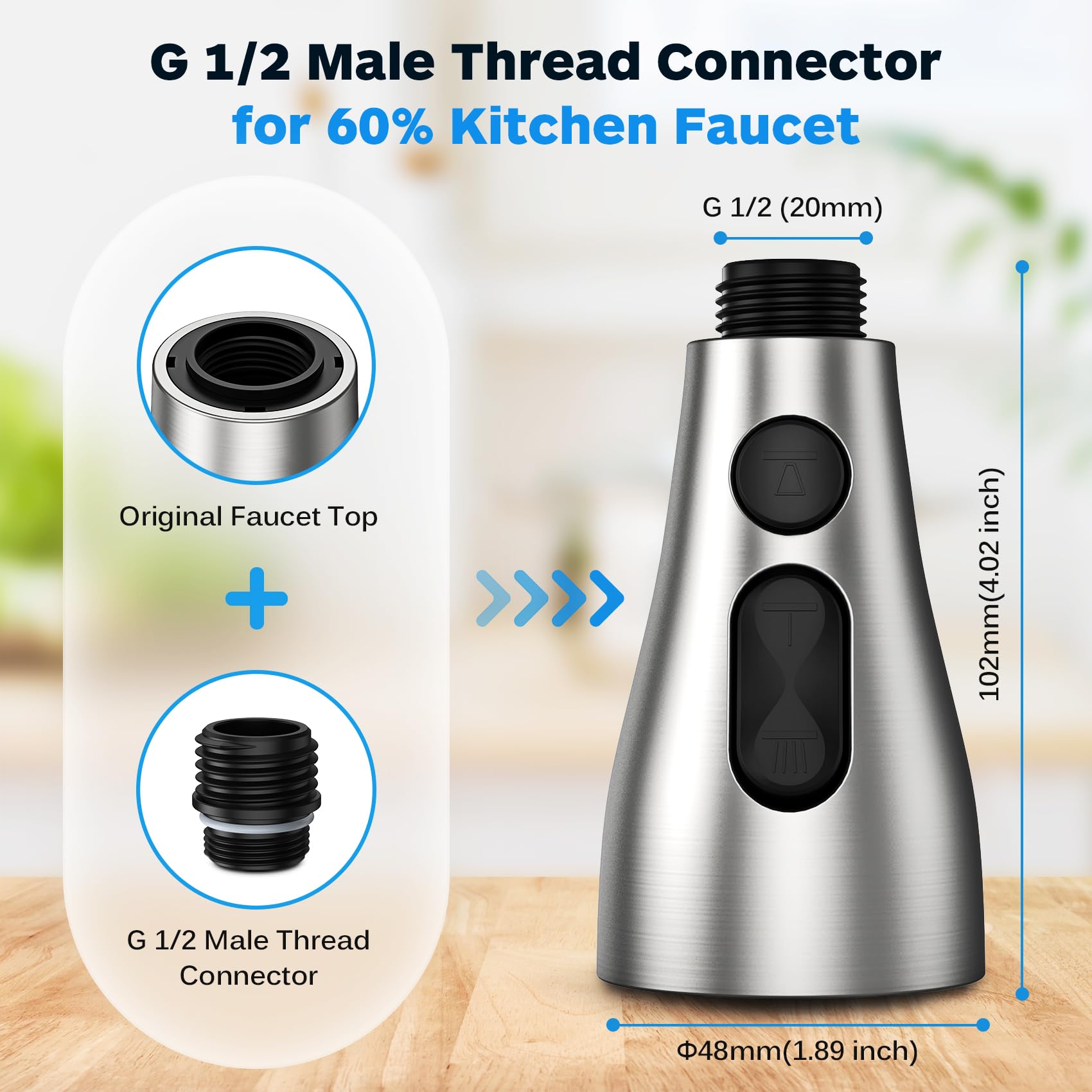 Ifaucet Kitchen Faucet Head Replacement 3 Modes With 17 Adapters, Pull Down Spray Head For Kitchen Faucet, Kitchen Sink Faucet Head G 1/2, Sprayer Head Replacement, Compatible With Moen，Delta, Kohler Faucets
