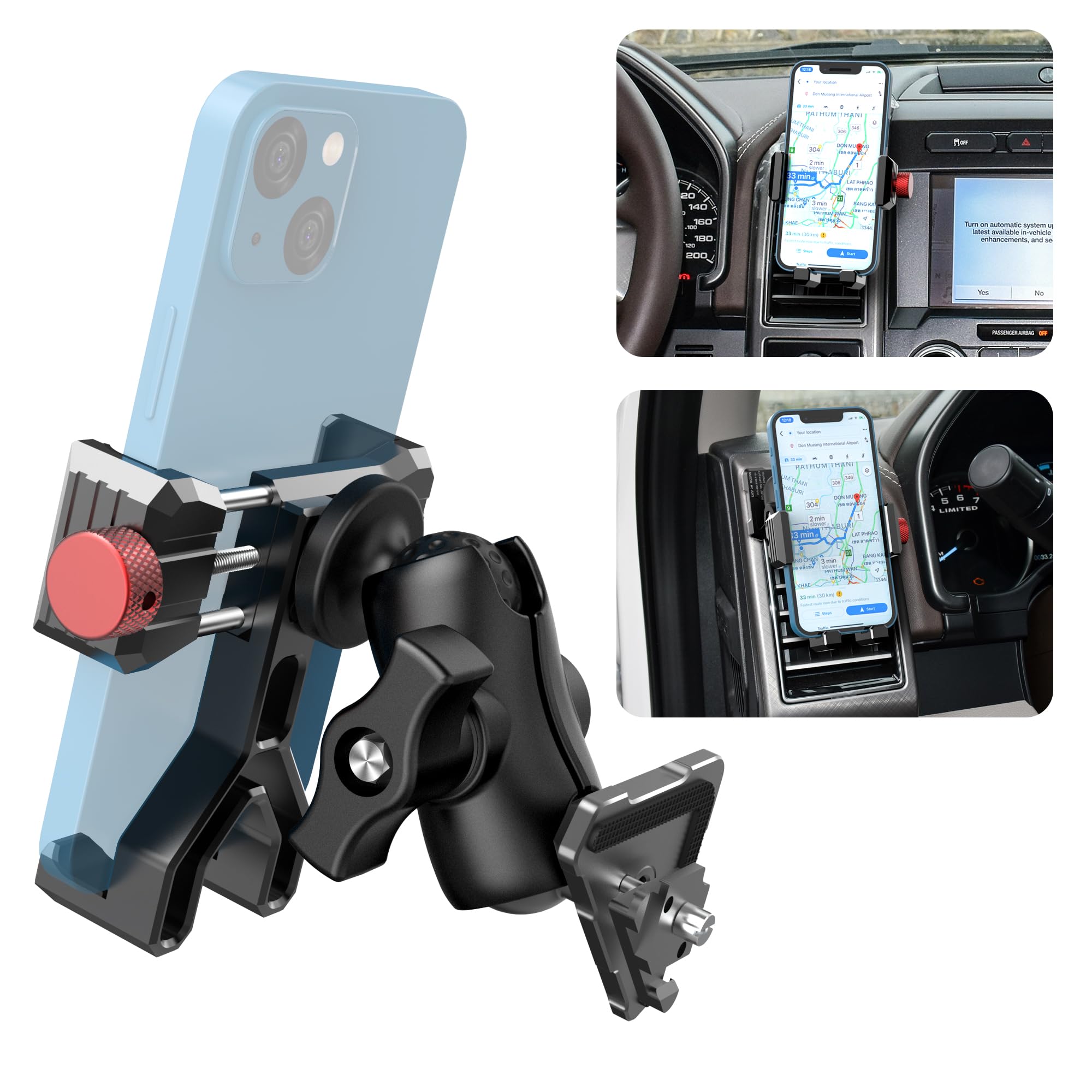 Koqeiey Aluminum Phone Mount For Ford F-150 2015-2020, Expedition 2018-, Super Duty 2017-, F150 Vent Cell Phone Holder With 360° Rotation Ball Head Adapter Compatible With Iphone & Android