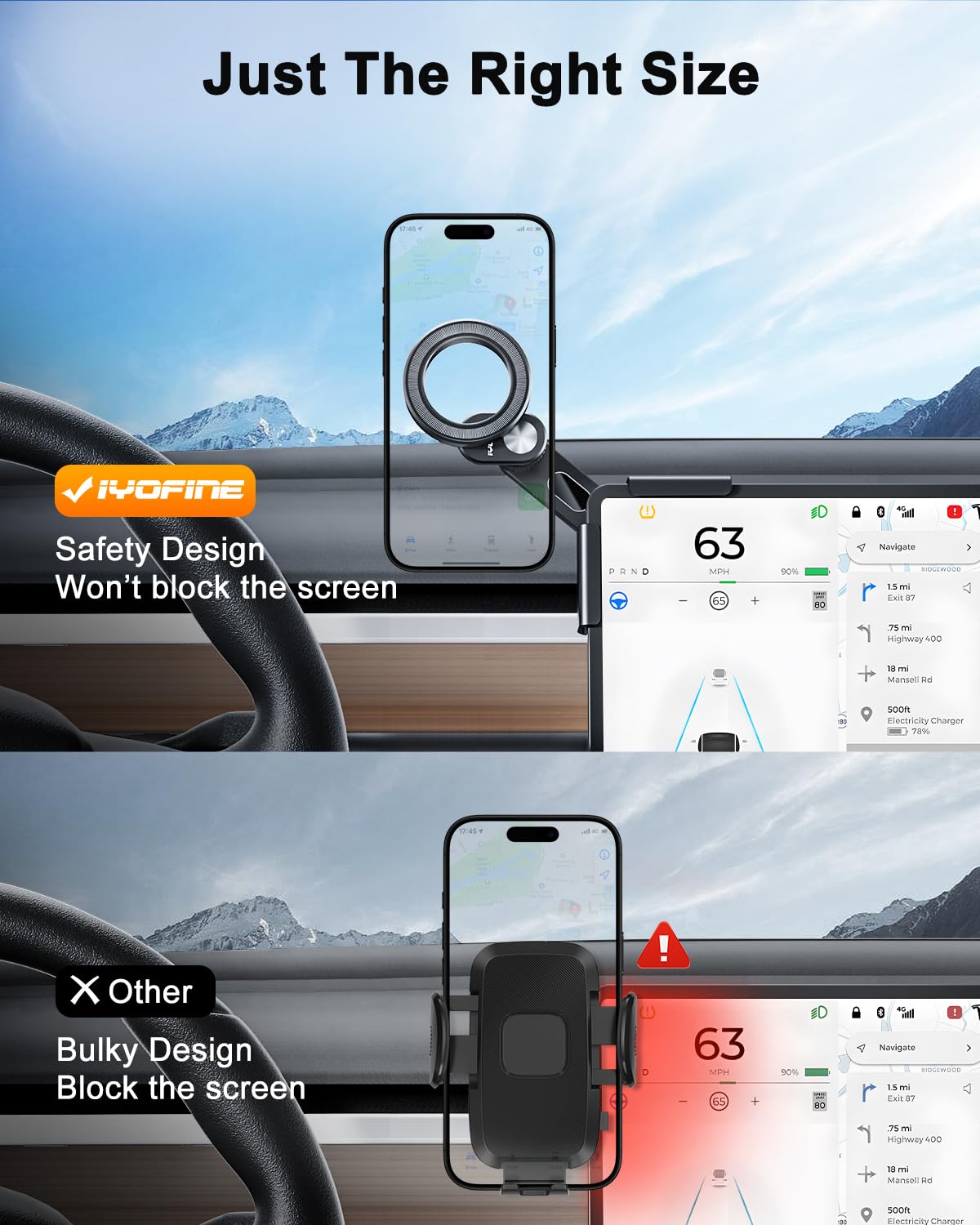Iyofine Tesla Phone Mount For Tesla Model Y Accessories , No Glue Required, For Magsafe Magnetic Car Dash Phone Holder For Tesla Model 3/Y/S/X/Cybertruck Accessories (For Model 3/Y/S/X/Cybertruck)