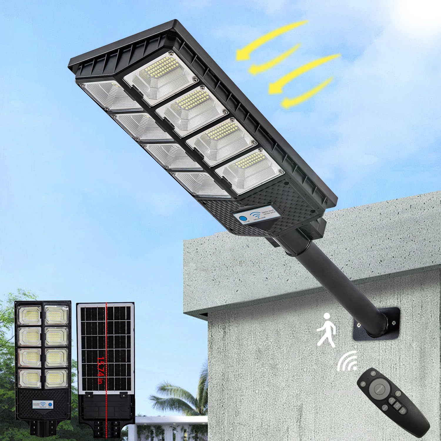 Viruhaka Solar Outdoor Lights,448Leds Street Lights With 20000Lm Hight Brightness, Ip66 Waterproof Security Flood Light, Dusk To Dawn Solar Street Lights,For Exterior Wall, Patio, Yard, Deck, Garden