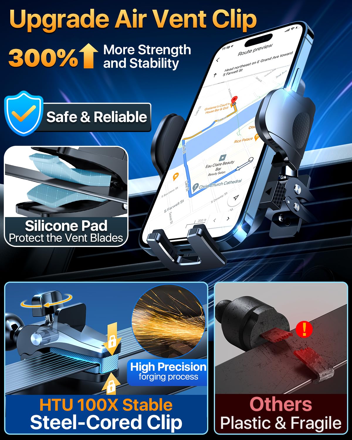 Htu  Ultimate Car Phone Mount【80+Lbs Strongest Suction & Military-Grade】【Patent & Safety Certs】 Cell Phone Holder Truck Stand For Dashboard Windshield Vent For Iphone 16 Pro Max 15 14 Samsung, Black