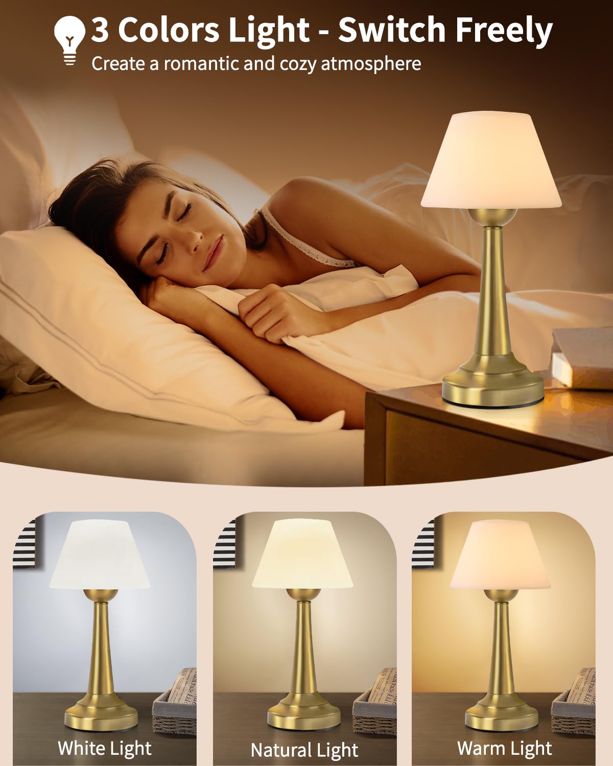 Trrmezy Outdoor Battery Operated Cordless Table Lamp Waterproof, Shower Lamp Rechargeable, Touch Dimmable Nightstand Lights For Bedroom School Patio Livingroom Decor