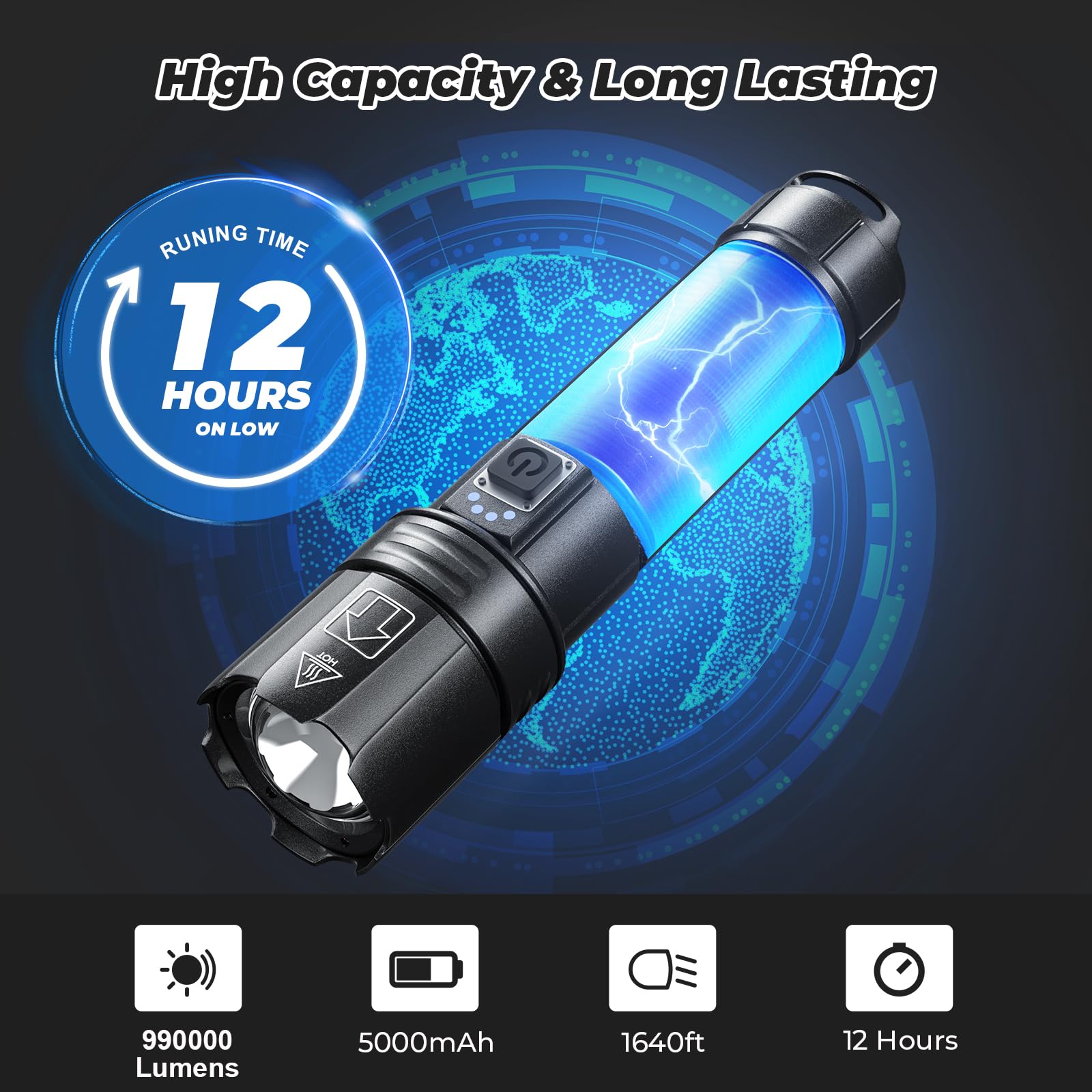 Aosbet Lemihui Rechargeable Led Flashlight High Lumens, 990,000 Lumens Bright Powerful Flashlight, 5 Modes, Ipx6 Waterproof Handheld Flash Light For Camping Hiking