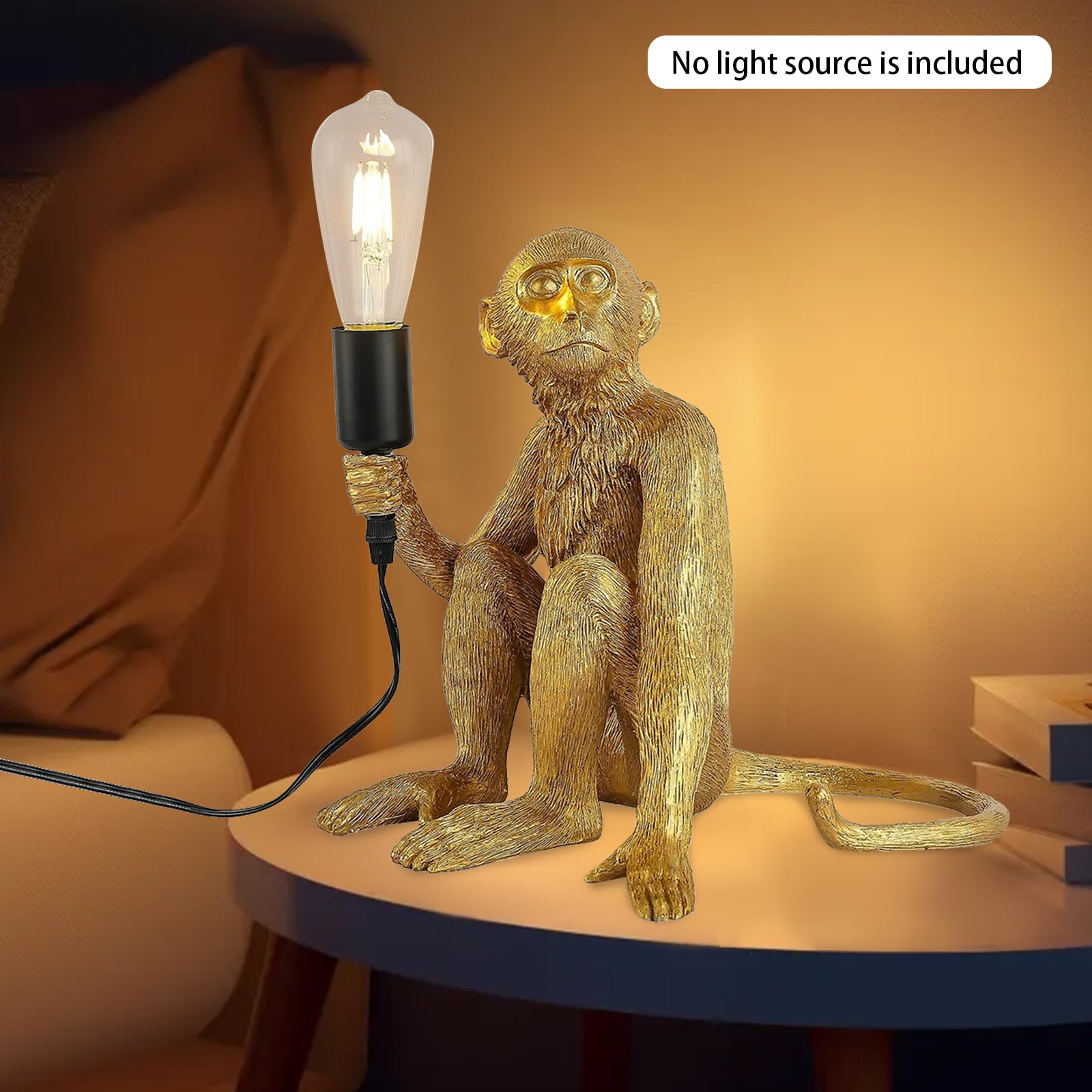 Lxrnqcey Modern Creative Table Light Monkey Desk Lamp, Resin Sitting Monkey Lighting Fixture, Industrial Table Lighting Fixture Chandelier For Living Room, Bedroom, Office, Gold, Table Lamp
