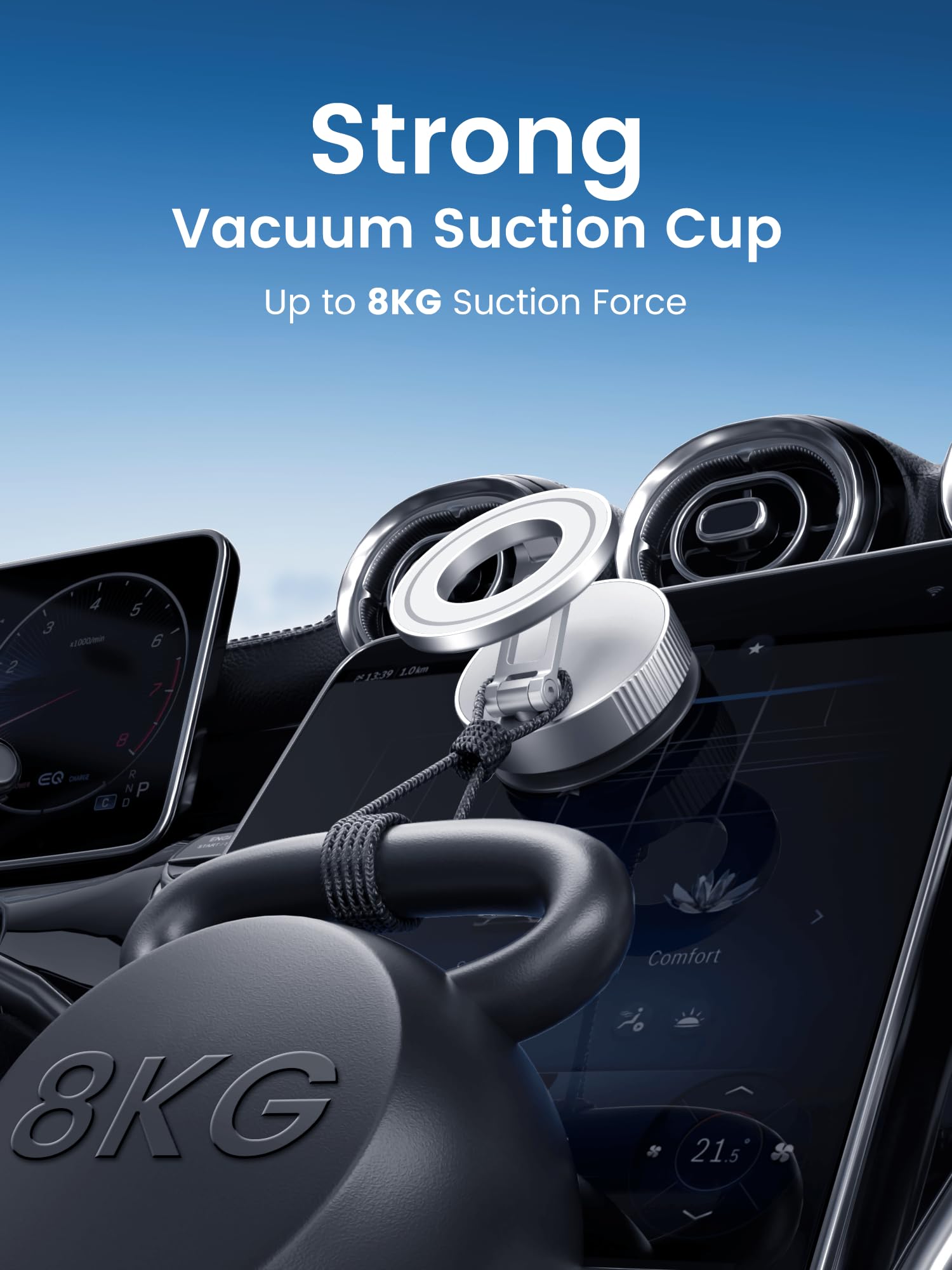 Hohosb Vacuum Magnetic Phone Holder For Magsafe,Foldable Metal Suction Cup Phone Mount,360° Rotatable Phone Mount For All Smartphones & All Car Models-Silver
