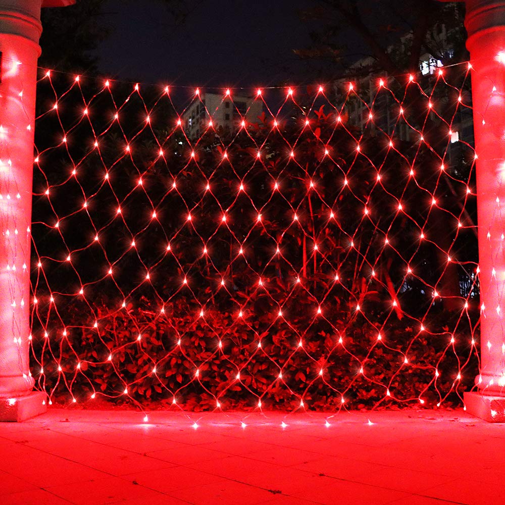 Vicila Net Light Christmas Lights Red, Tree Mesh Lights Outdoor Plug In Hanging String Lights For Xmas, Halloween, Garden, Walkway, Bushes Decor-9.8Ft X 6.6Ft(Red)
