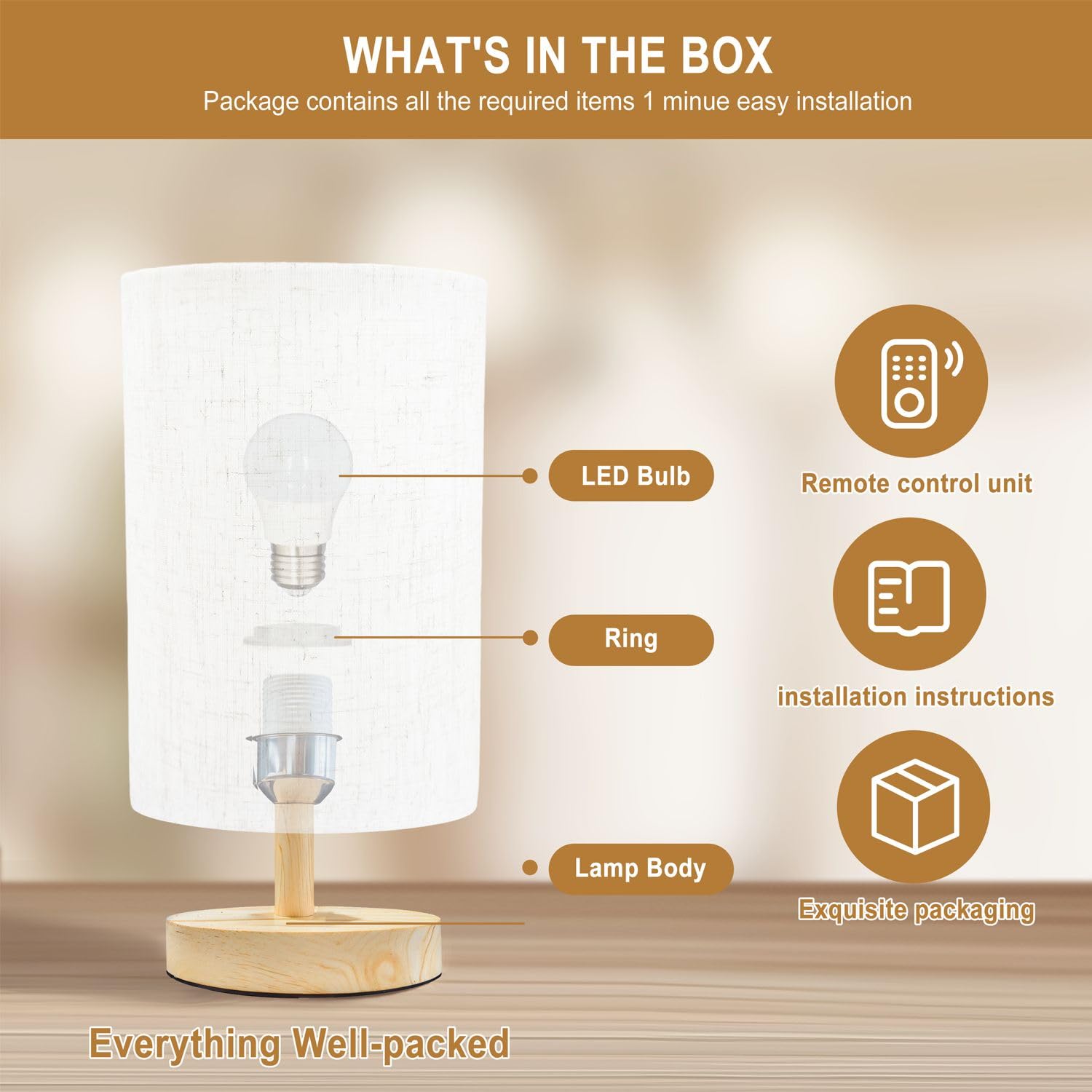 Breezzora Bedside Table Lamp Ballet Shoes 16-Way Dimmable Small Desk Lamp With Round Flaxen Fabric Shade For Nightstand Bedroom Living Room Home Decor