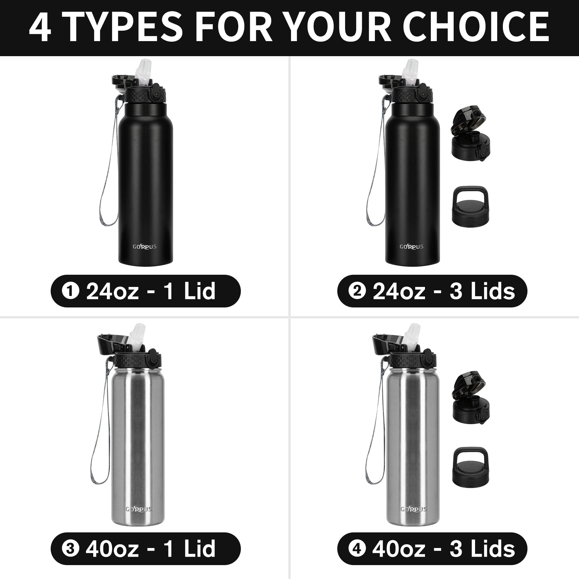 Goppus 24 Oz Insulated Double Wall Vacuum Water Bottle With Straw Stainless Steel Sports Water Cup