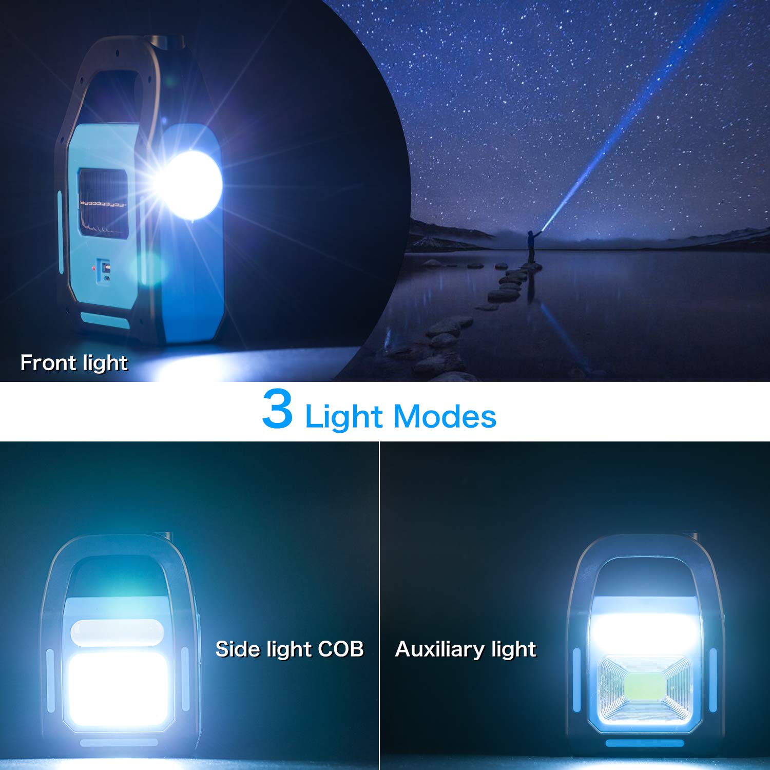 Tansoren 1 Pack 3 In 1 Solar Usb Rechargeable Brightest Cob Led Camping Lantern, Charging For Device, Waterproof Emergency Flashlight Led Light