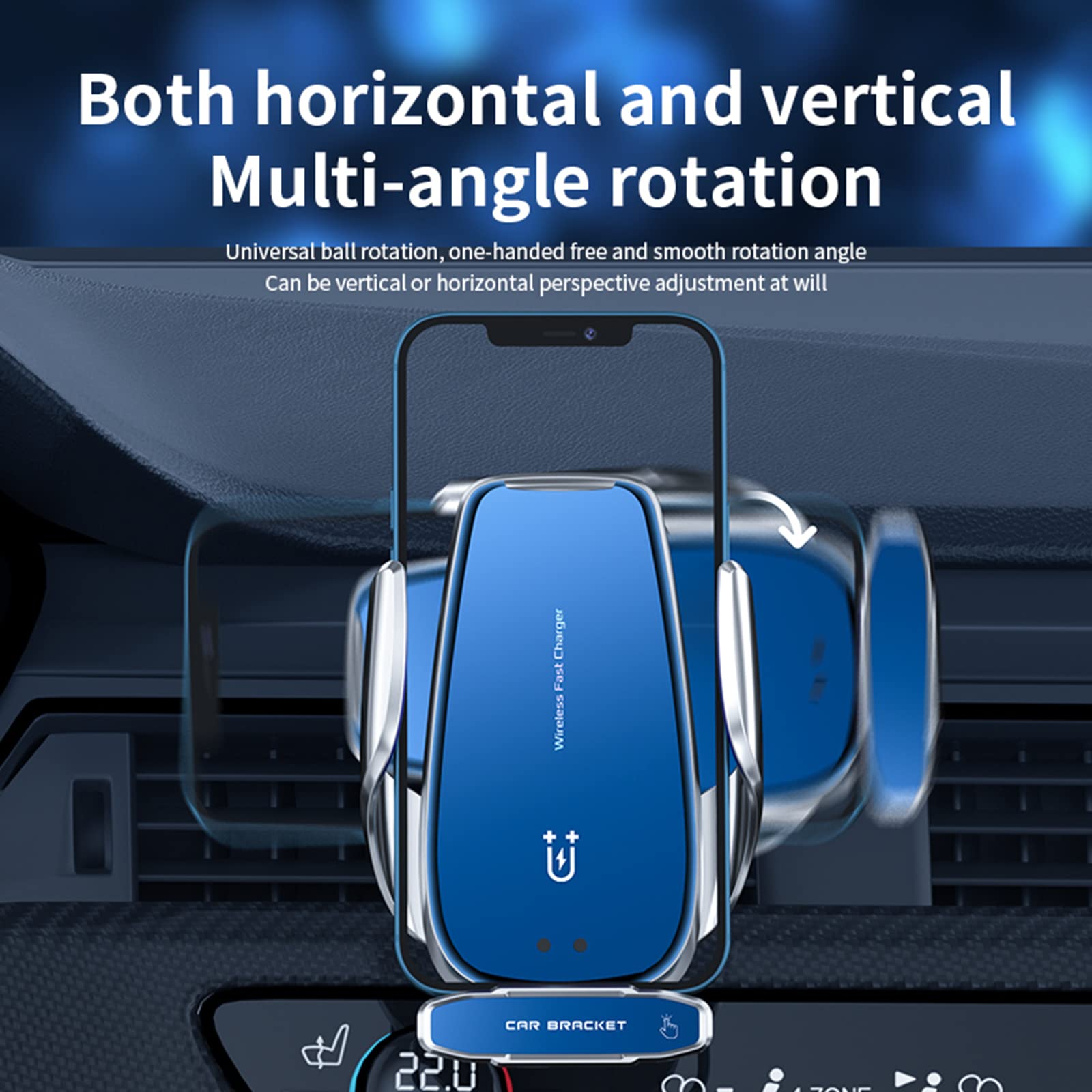 Lfnown Wireless Car Charger Mount Fast Charging Auto Clamping 15W Intelligent Dual Control Induction Bracket Car Phone Holder Mount Wireless Charging Compatible With All Android Smartphone(Blue)