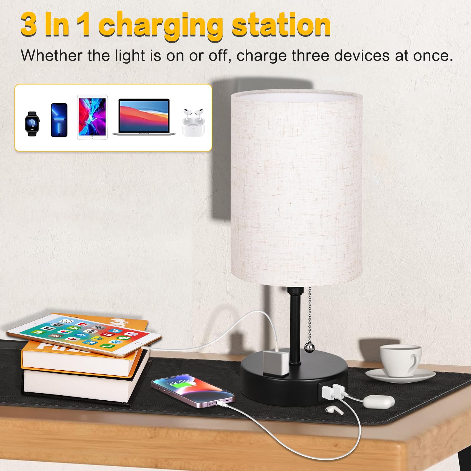 Tceumik Rgb Smart Lamps For Bedrooms & Living Room 3 Ways Dimmable Bedside Lamps Color Changing Nightstand Lamp With 2 Usb Port And Outlet Modern Night Stand Table Lamp Fabric Shade E26 Led Bulb