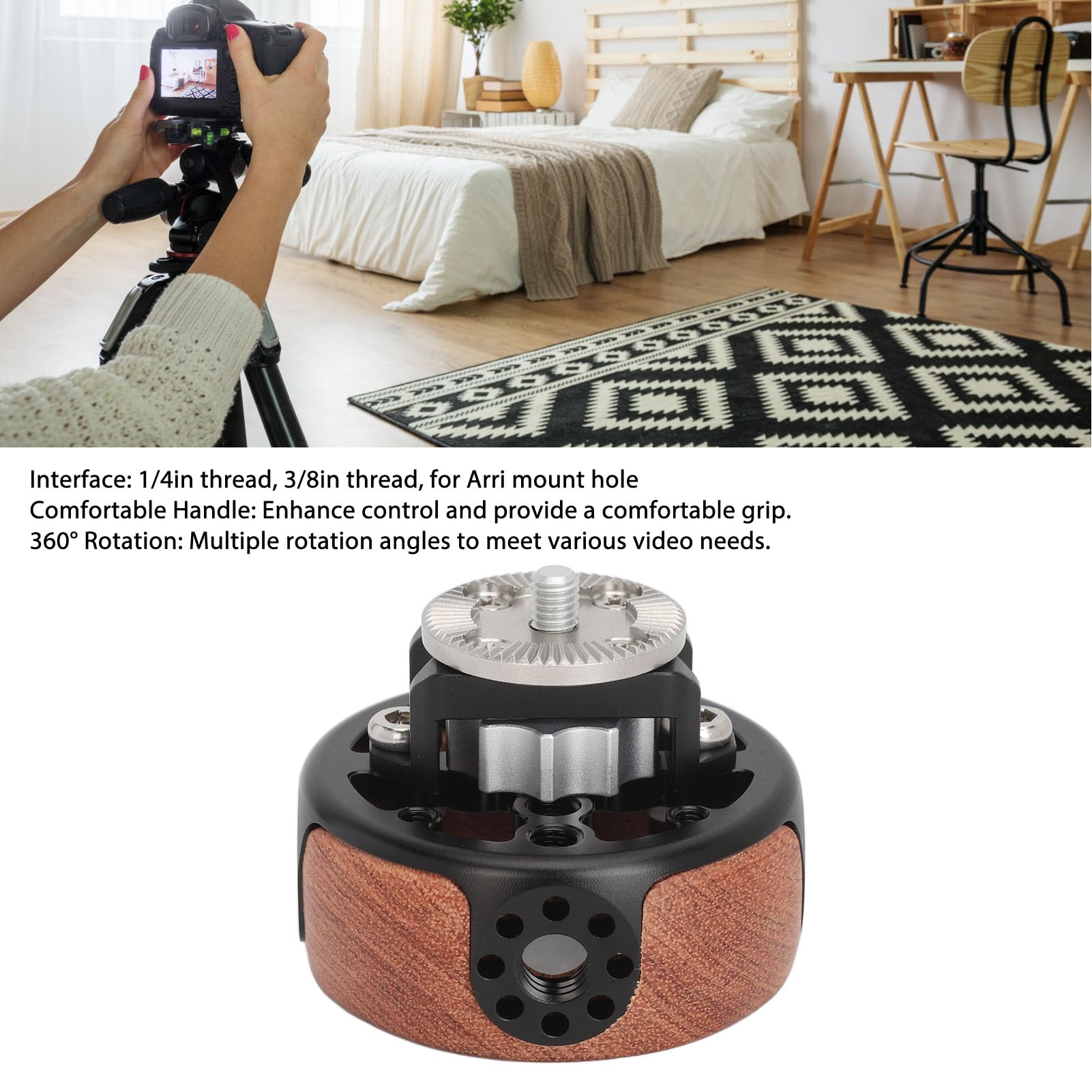 Gowenic Camera Wheel Shaped Side Handle, Ergonomic Wooden Handgrip Extension Connector For Slr Camera Mirrorless Camera Cage
