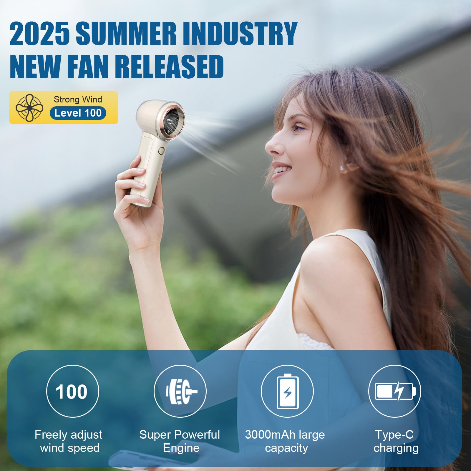 Portable Handheld Turbo Fan, 1-100 Speed Hand Fan With Air Turbo Tech And Digital Display, 13000 Rpm