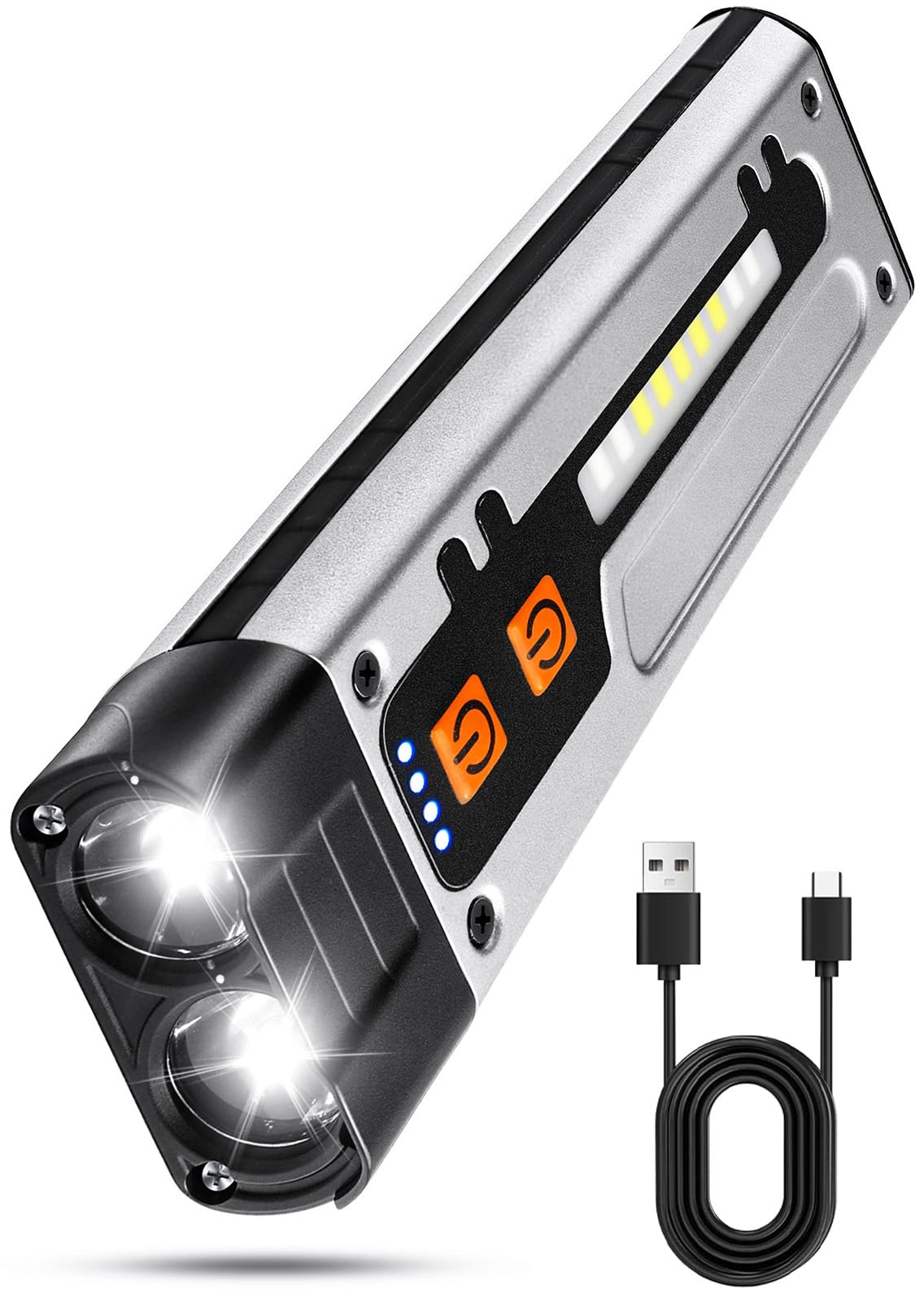 Ciwuzxs Edc Flashlight Clip-On Light, Rechargeable 1000 Lumens,6 Lighting Modes With Led Side Lights Type-C Rechargeable, Magnetic Flash Lights For Signaling, Work, Outdoor Or Indoor Use (1, Silver)